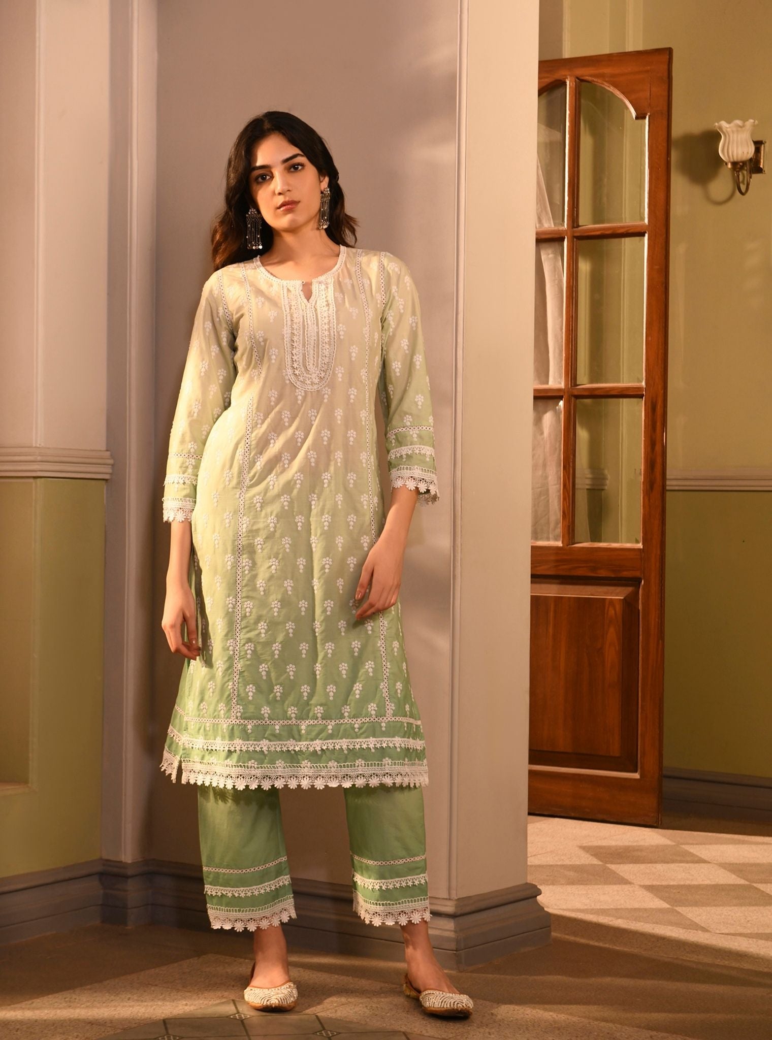Yami Supima Cotton Green Kurta Set