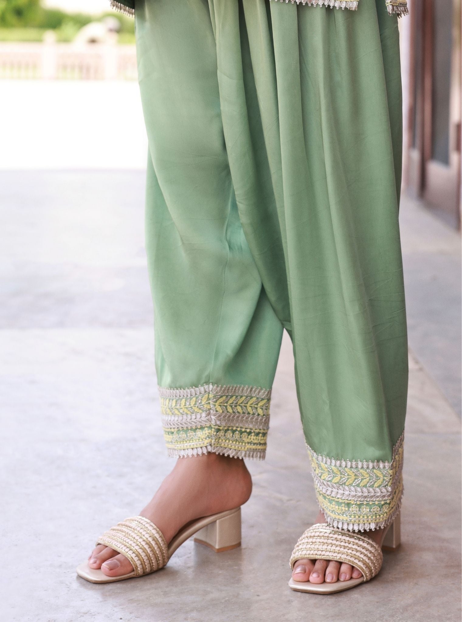 Jivara Bemberg Satin Sage Green Kurta Set