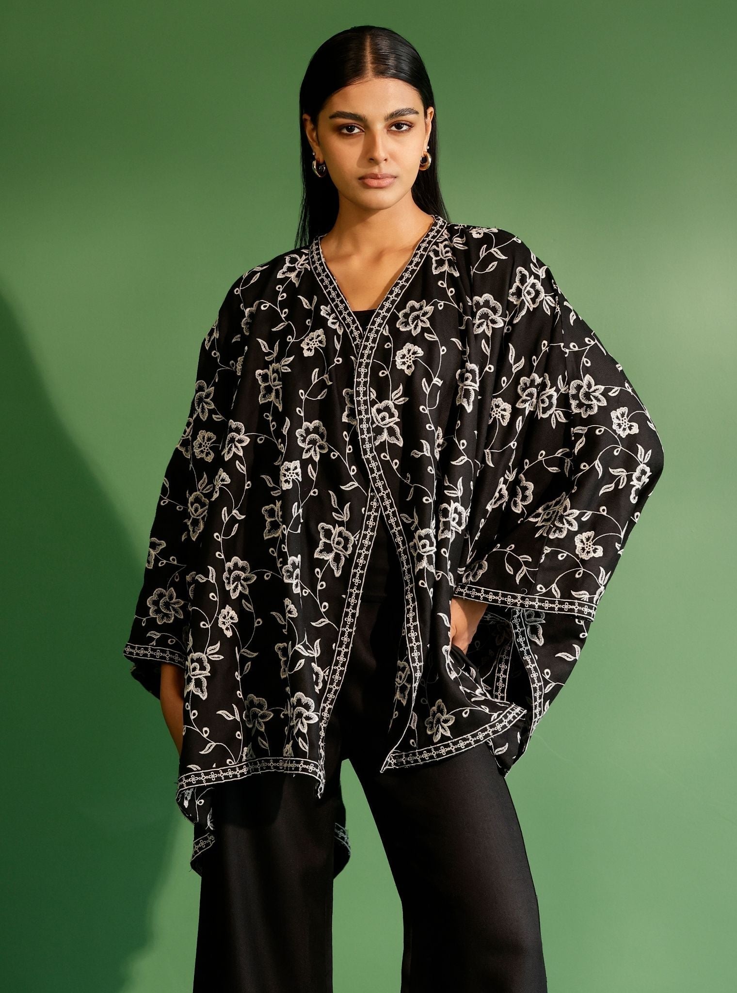 Fawn Wool Black Kaftan with Wool Fawn Black Pant