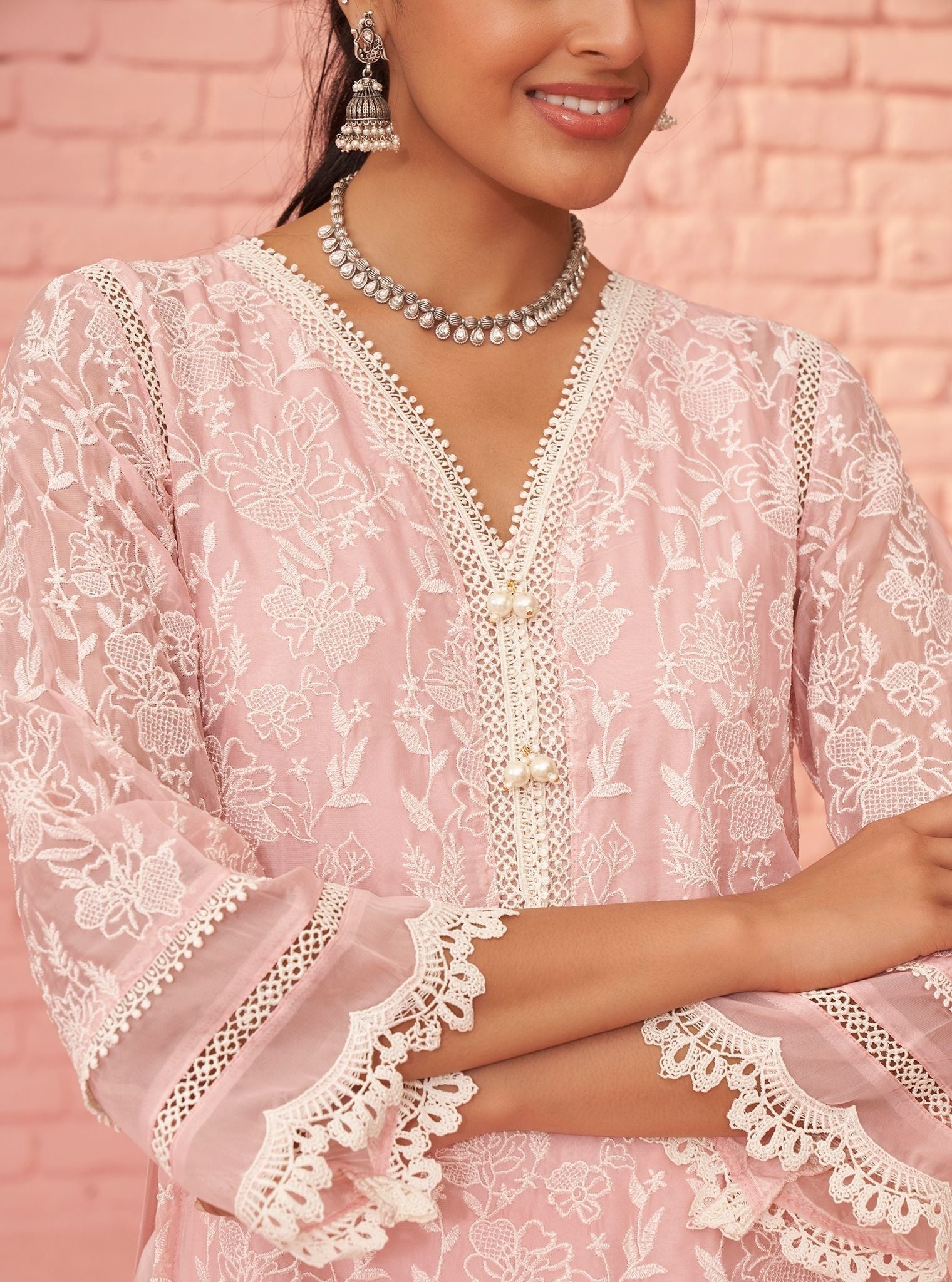 Cahya Organza Pink Kurta Set