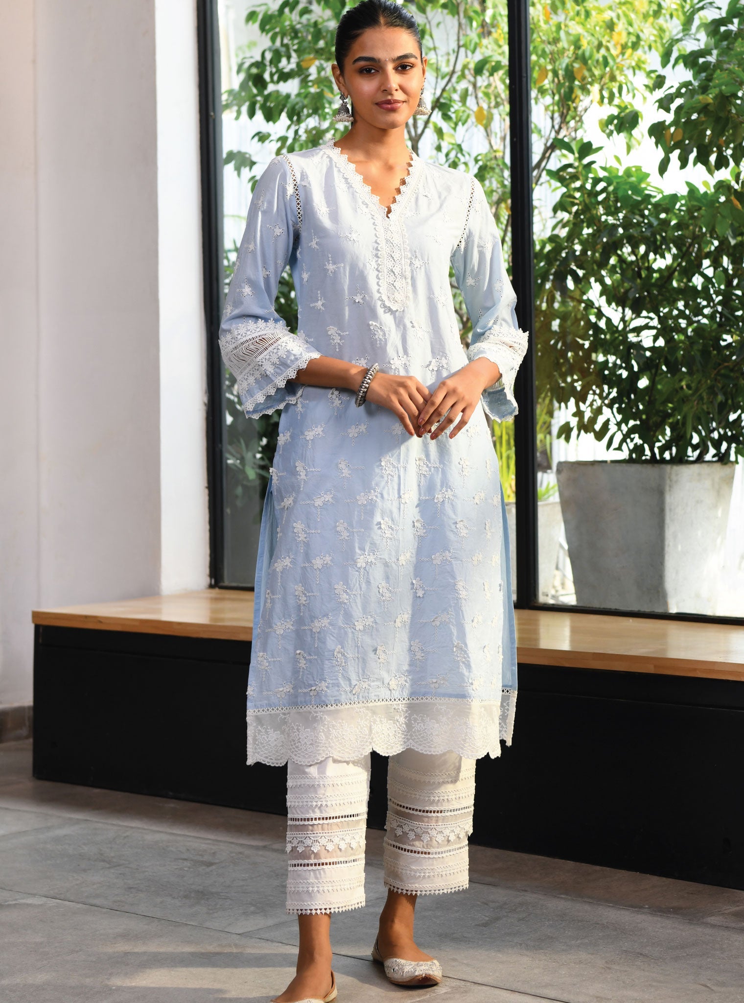 Mulmul Supima Cotton Salisbury Blue Kurta