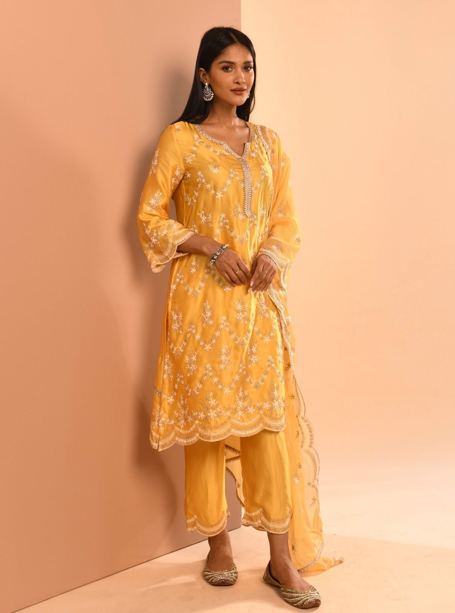 Valaya Cupro Yellow Kurta Set