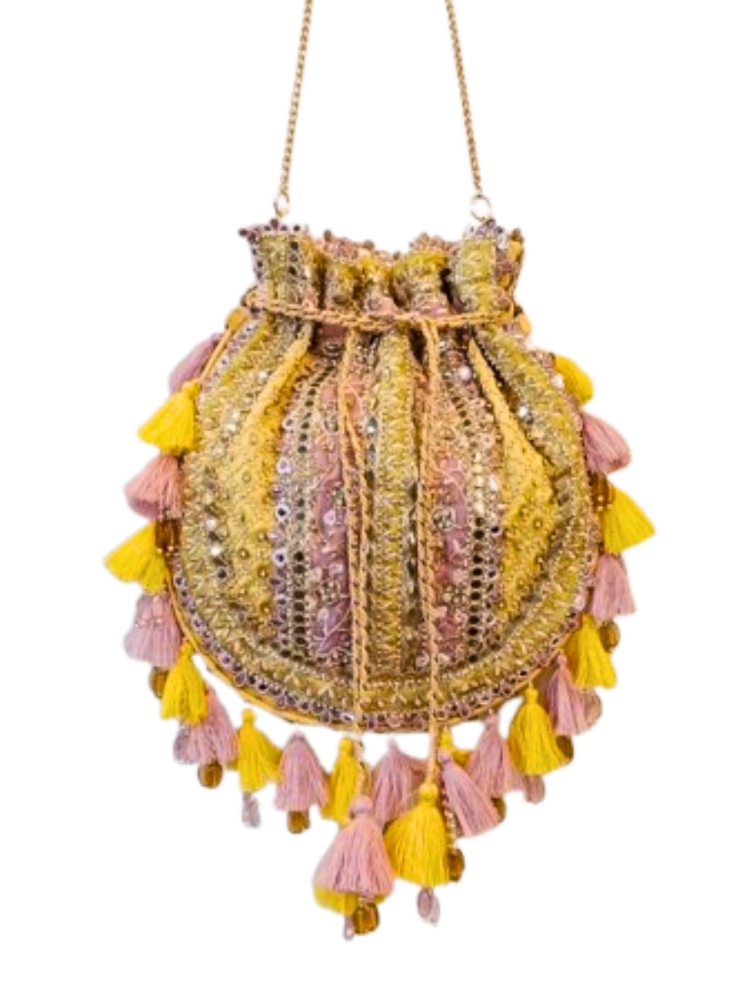 The Jodhpur Charm Yellow Potli Bag