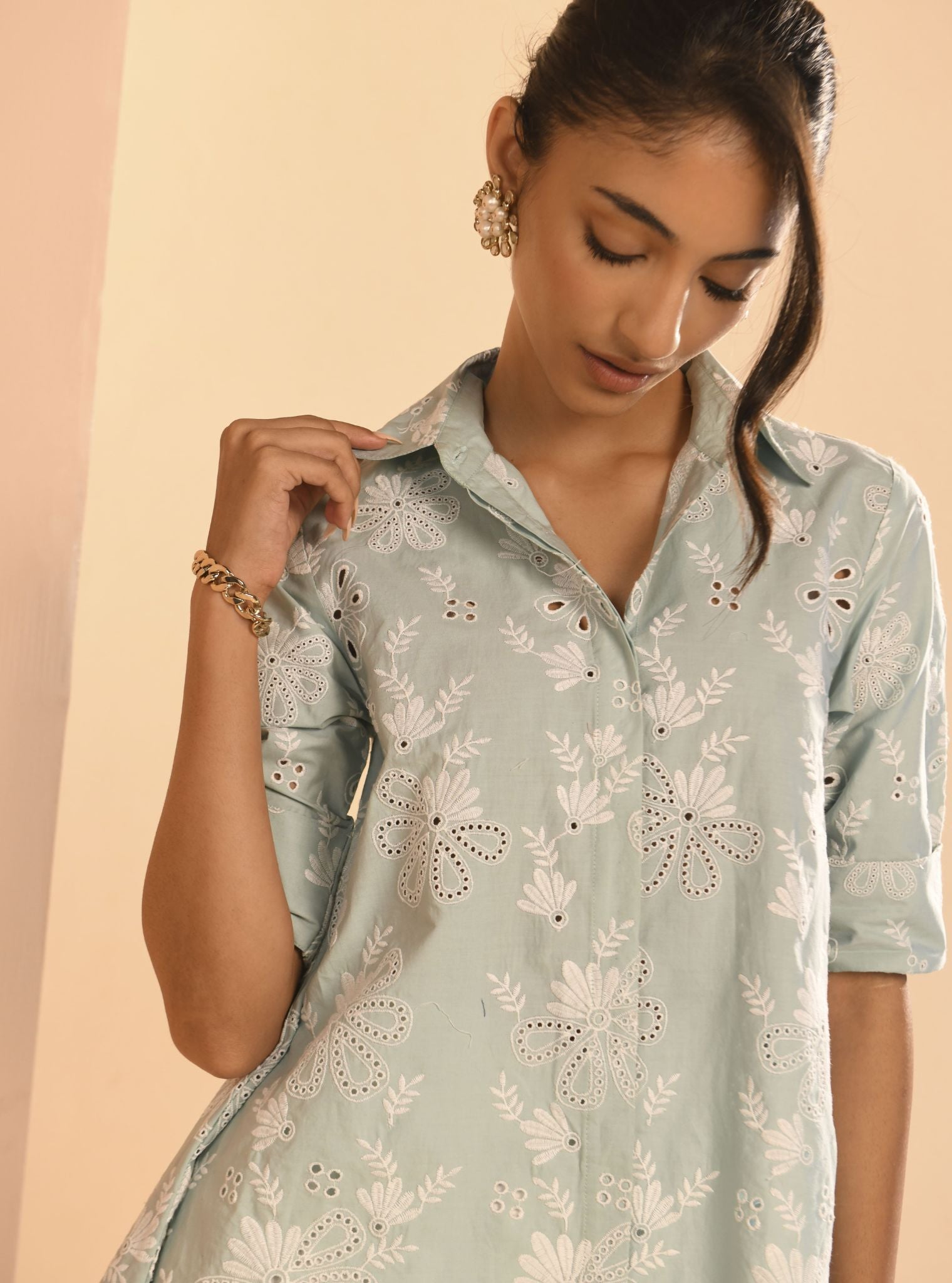 Chiara Iconic Supima Cotton Teal Blue Shirt