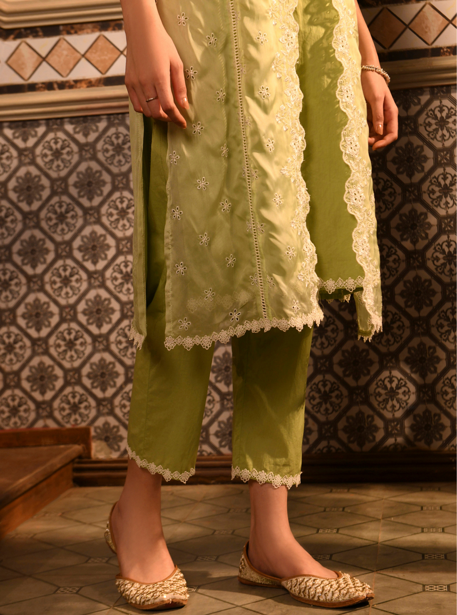 Paheli Organza Green Kurta Set