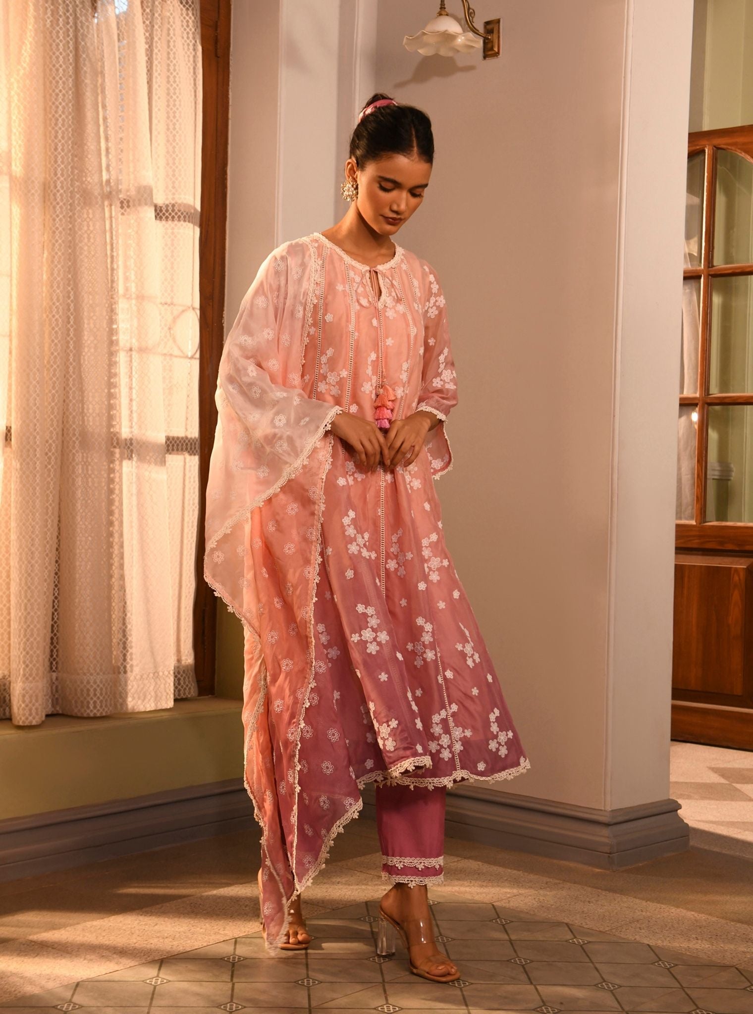 Aira Organza Pink Anarkali Kurta Set
