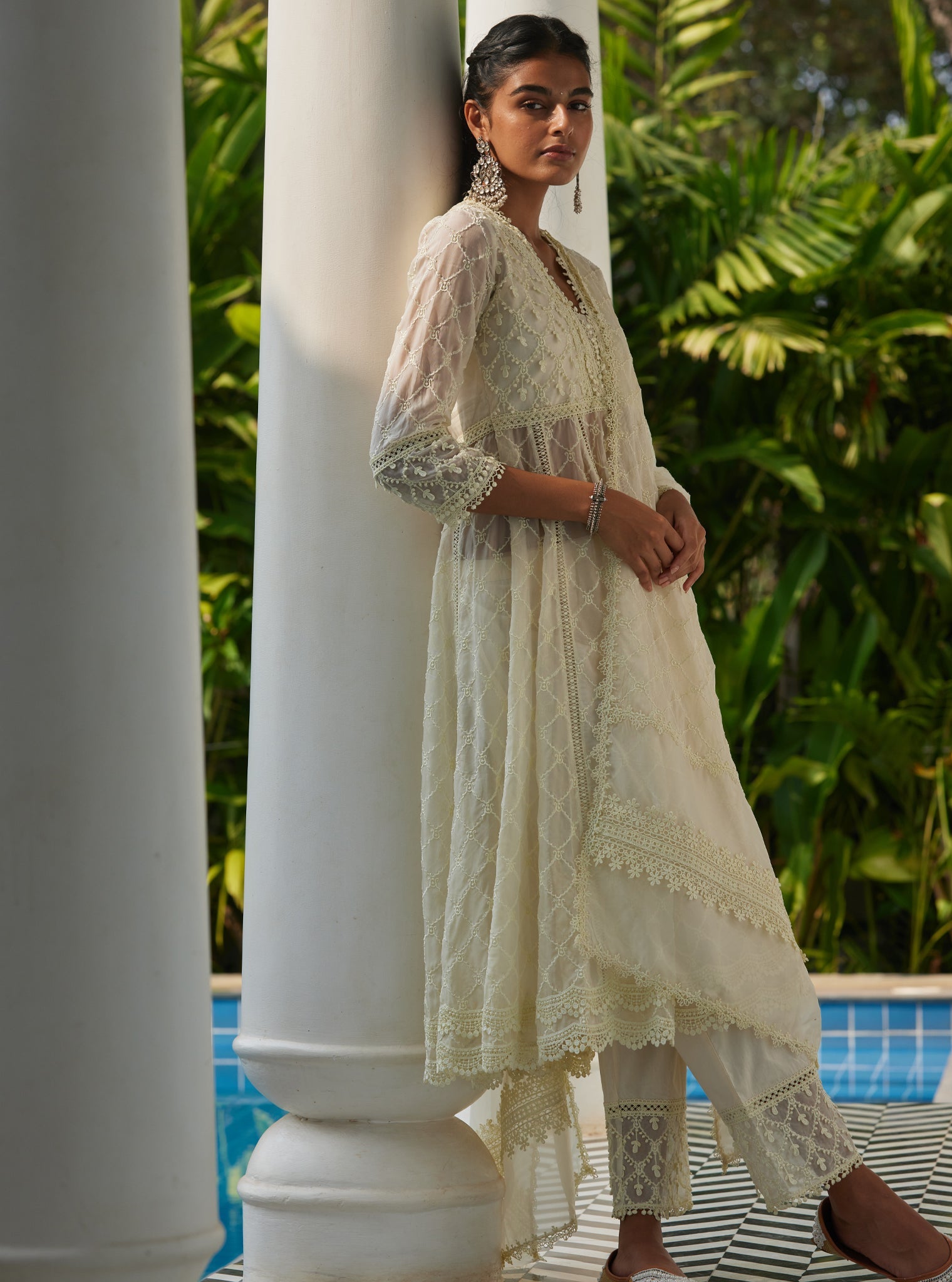 Dori Organza White Anarkali Kurta Set