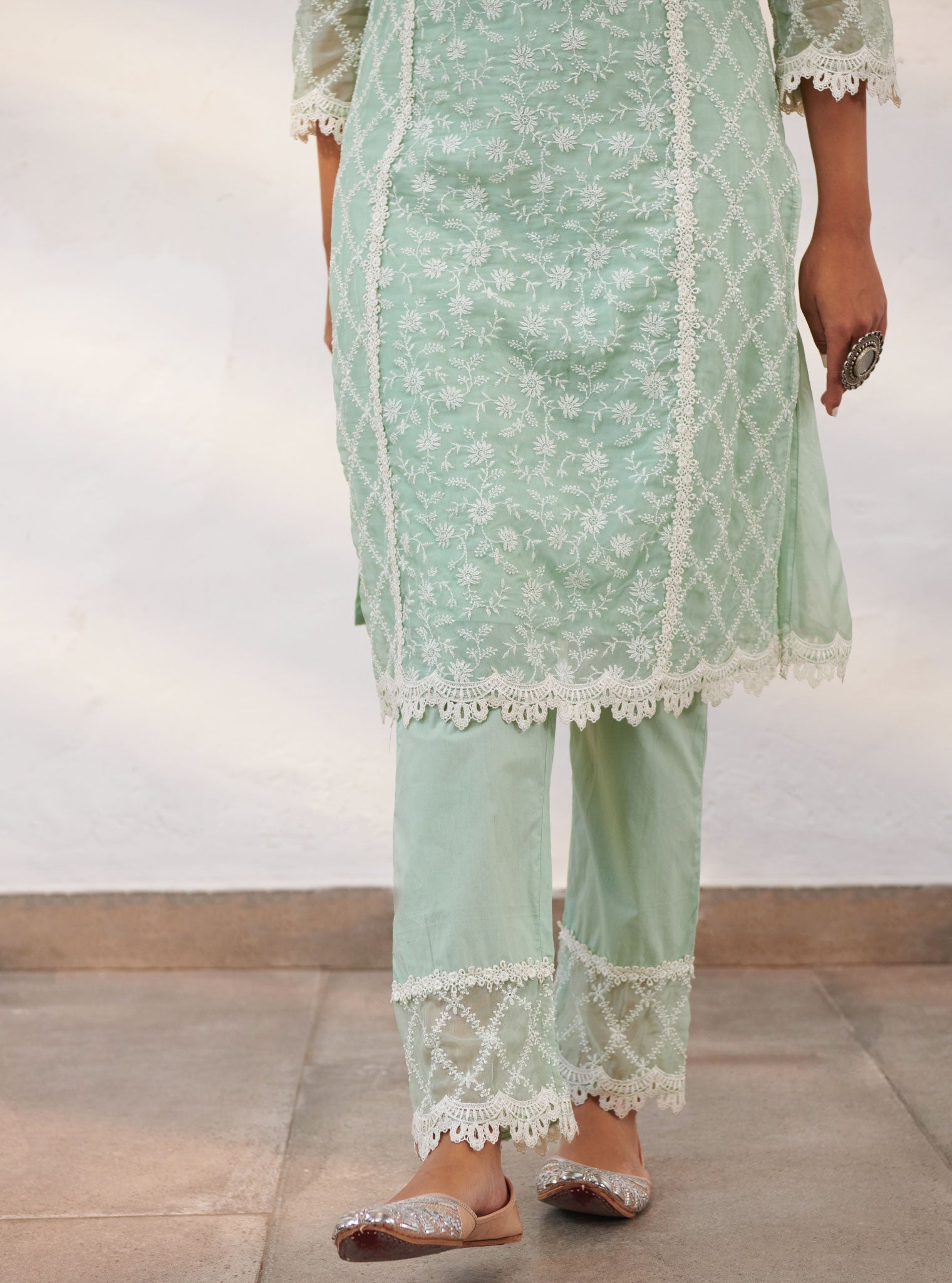 Sunderland Organza Green Kurta Set