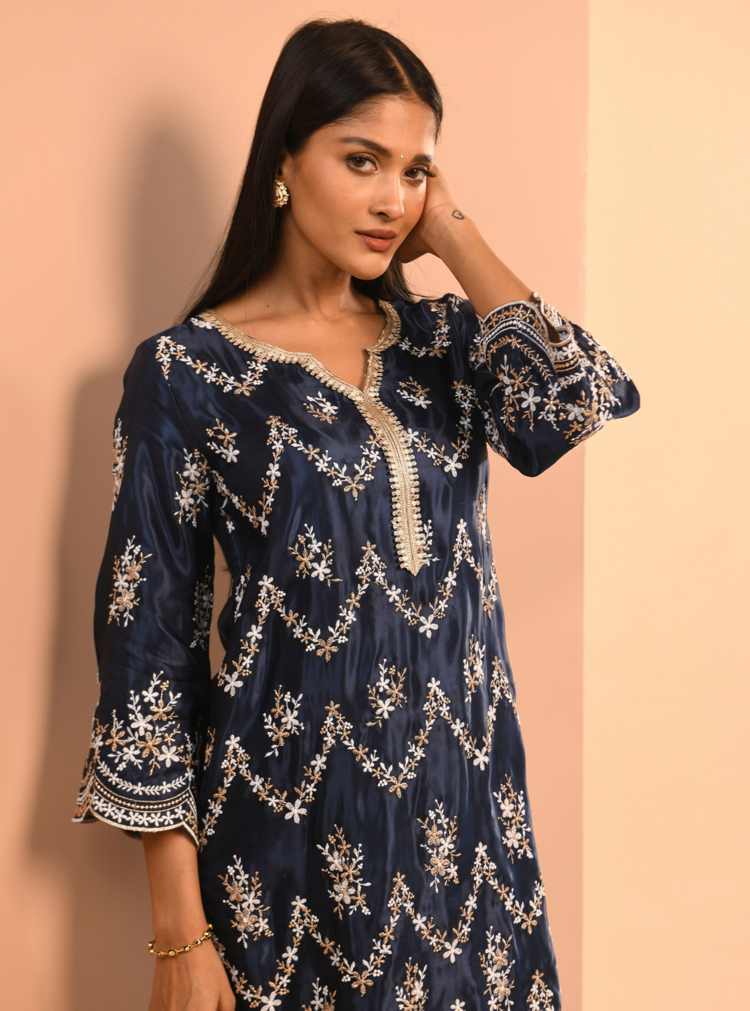 Valaya Cupro Navy Kurta Set