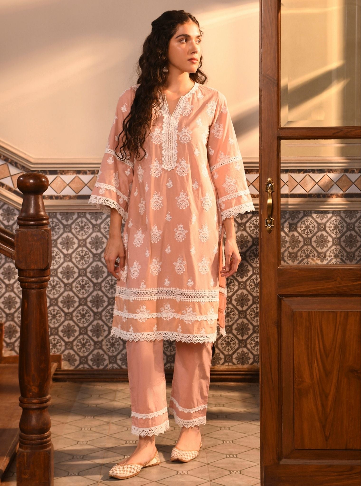 Genia Supima Cotton Peach Kurta Set