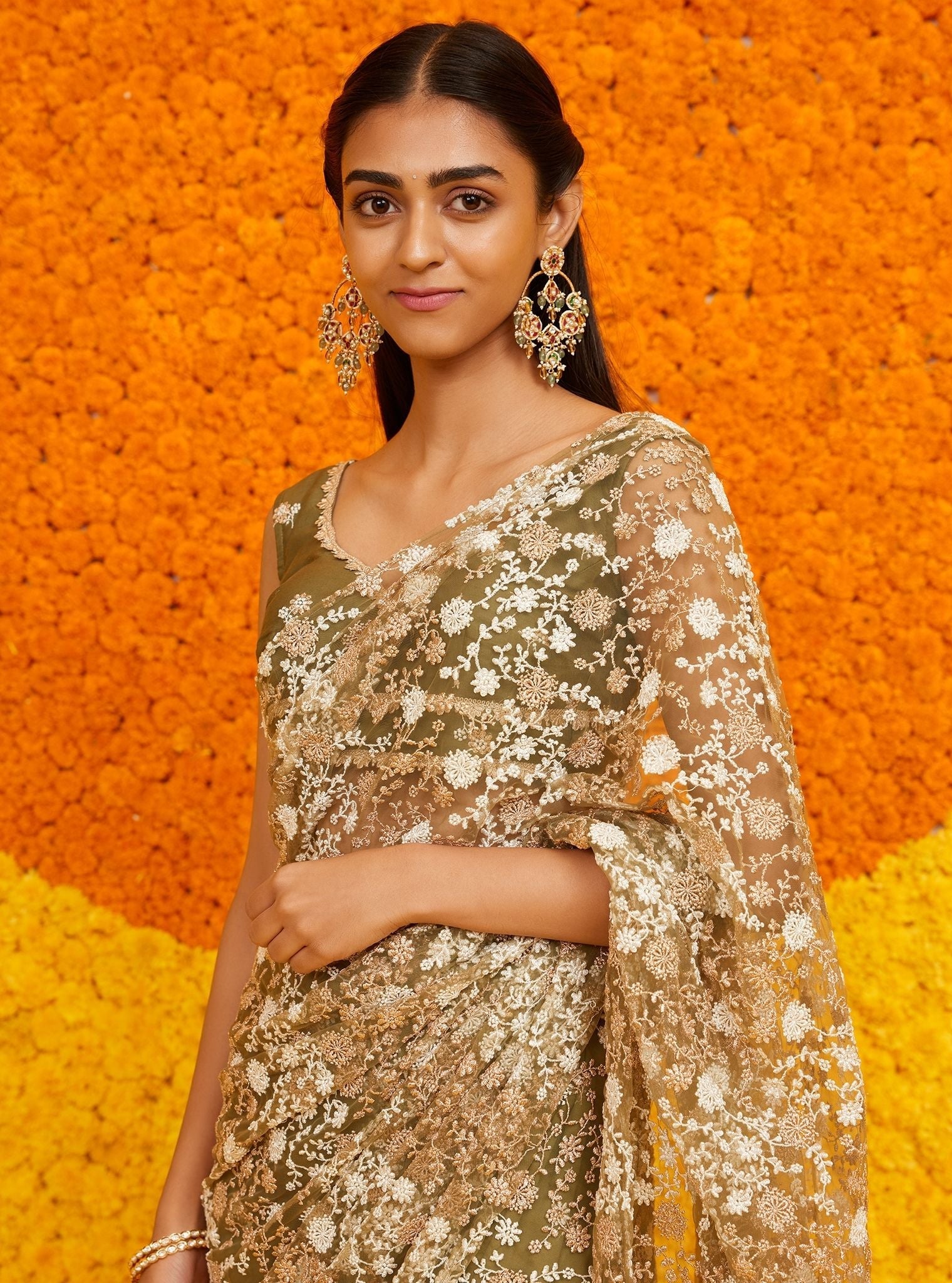 Jogi Net Moss Green Saree