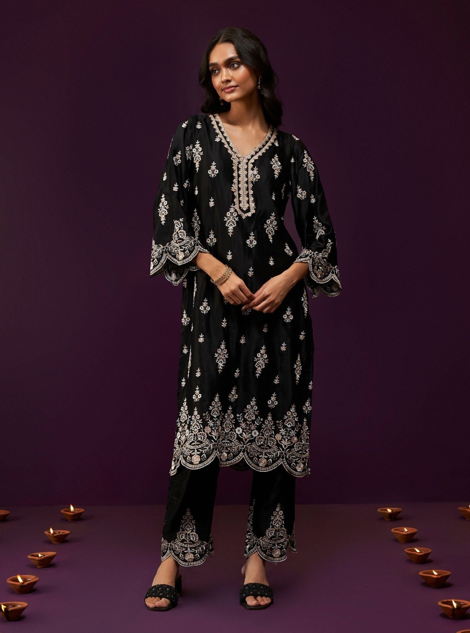 Emon Cupro Satin Black Kurta Set