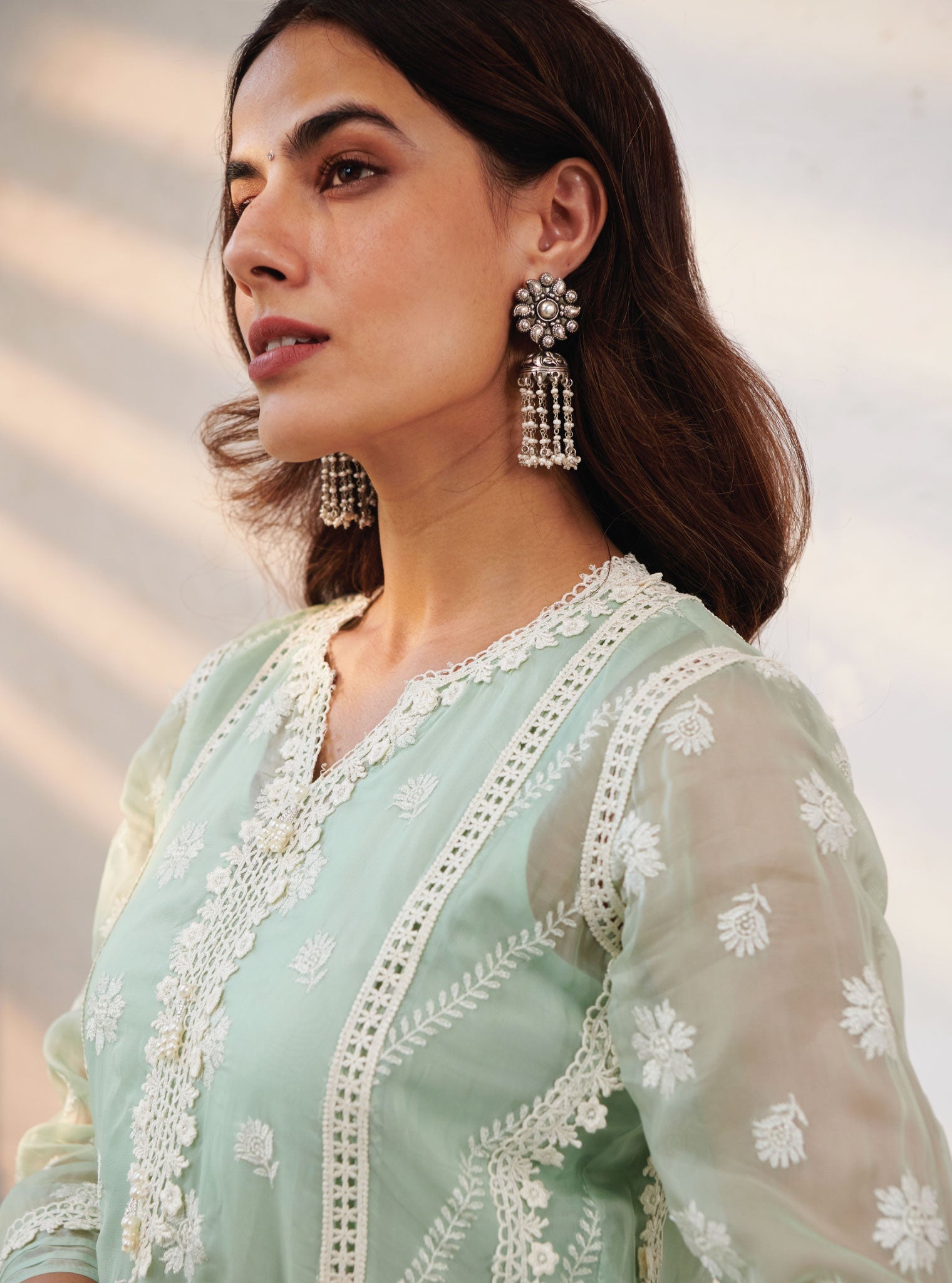 Armagh Organza Green Kurta with Sharara Set