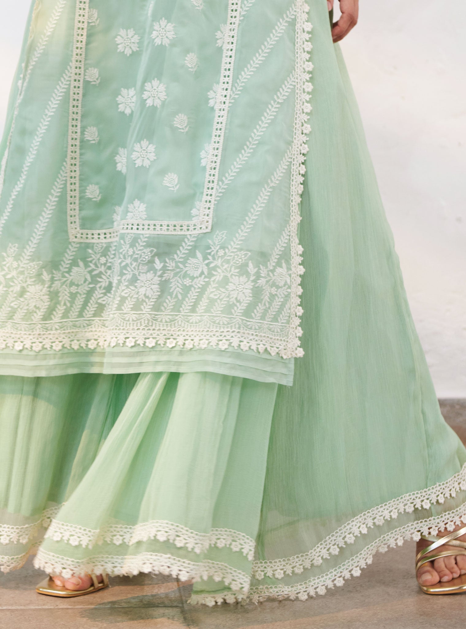Armagh Organza Green Kurta with Sharara Set