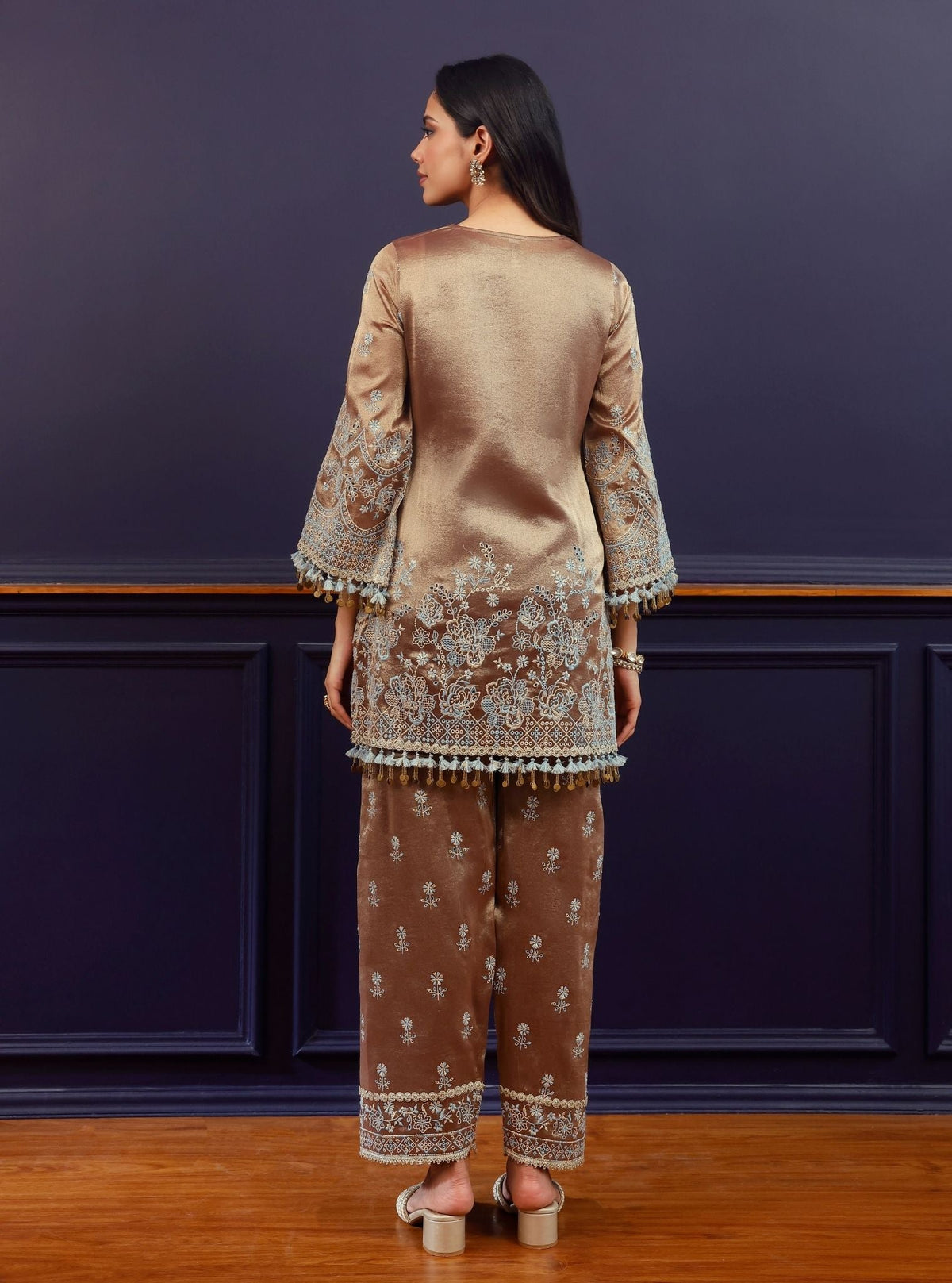 Lovi Tissue Pista Brown Kurta Set