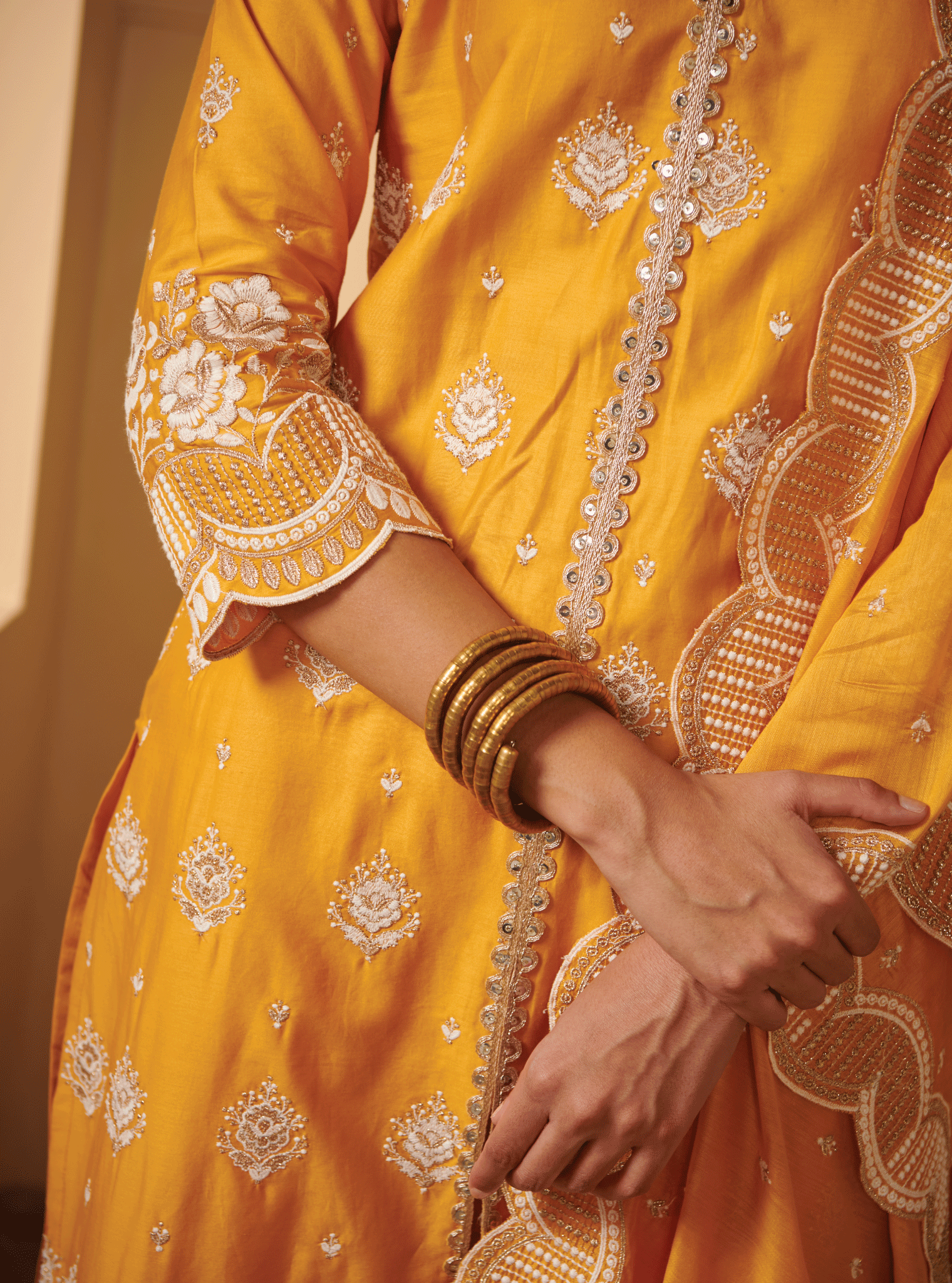 Periyar Pima Satin Yellow Kurta Set