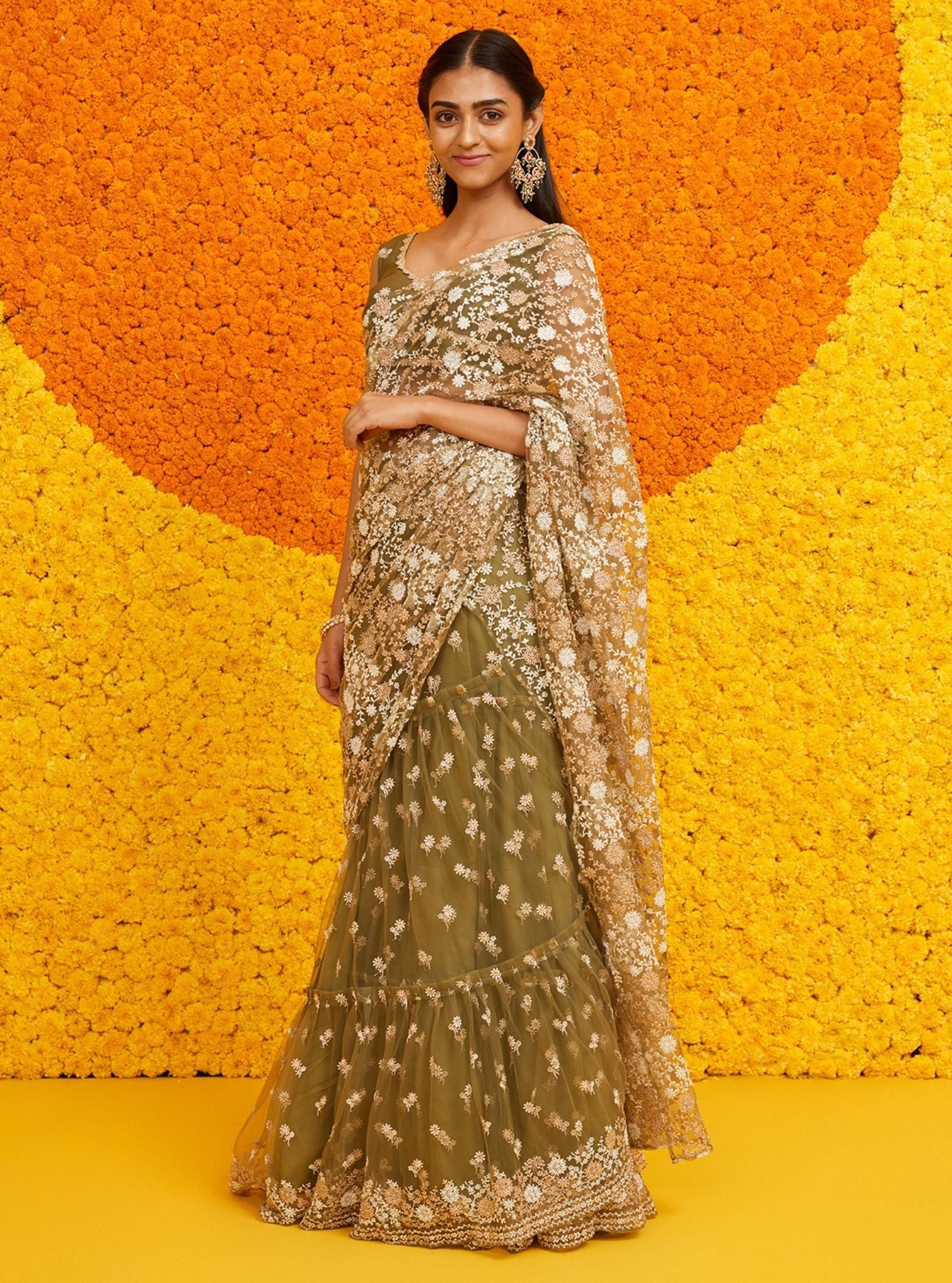 Jogi Net Moss Green Saree