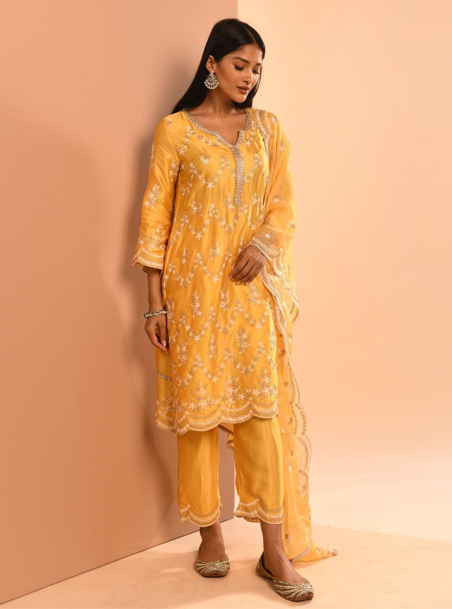 Valaya Cupro Yellow Kurta Set