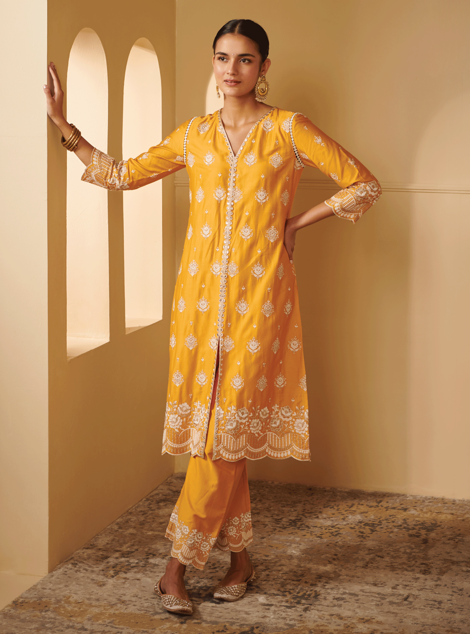 Periyar Pima Satin Yellow Kurta Set