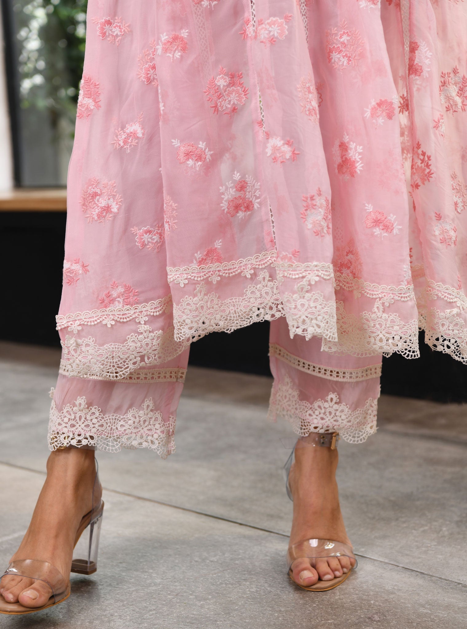 Stirling Organza Pink Anarkali Kurta Set