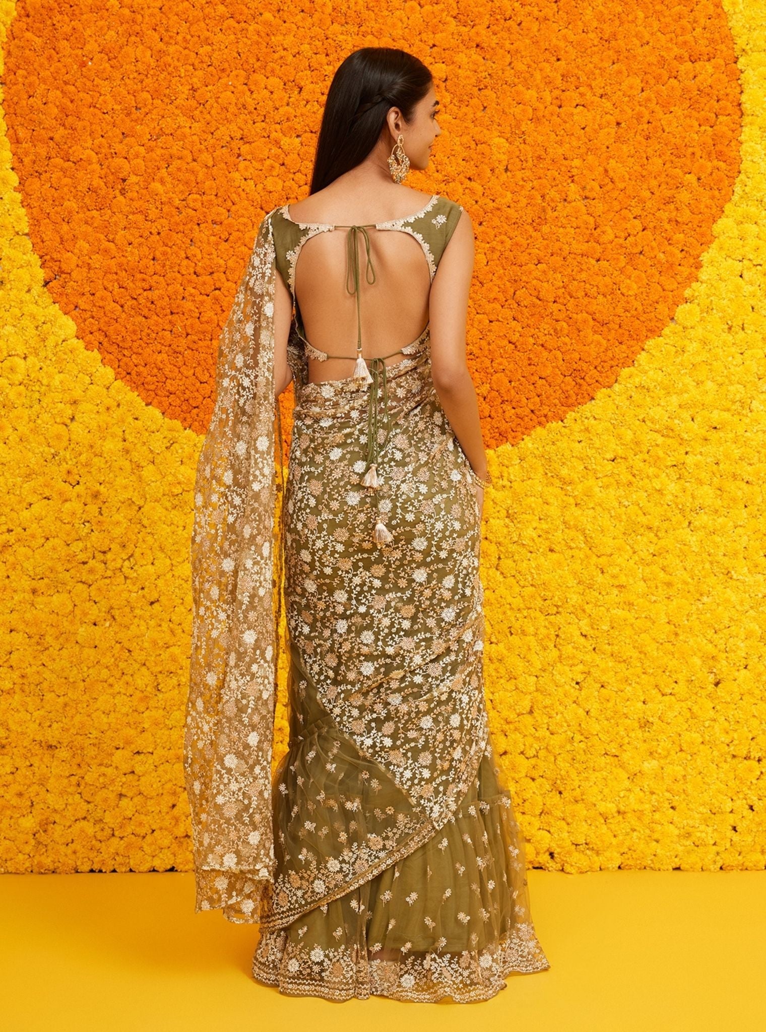 Jogi Net Moss Green Saree