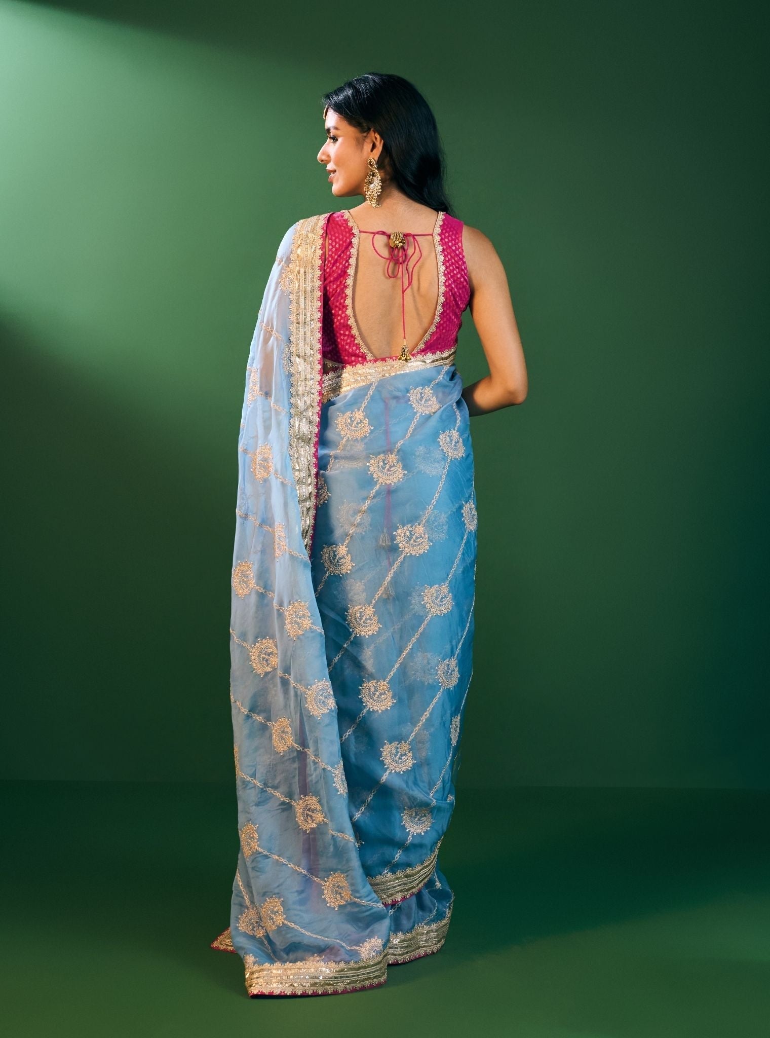Kesa Organza Steel Blue Saree