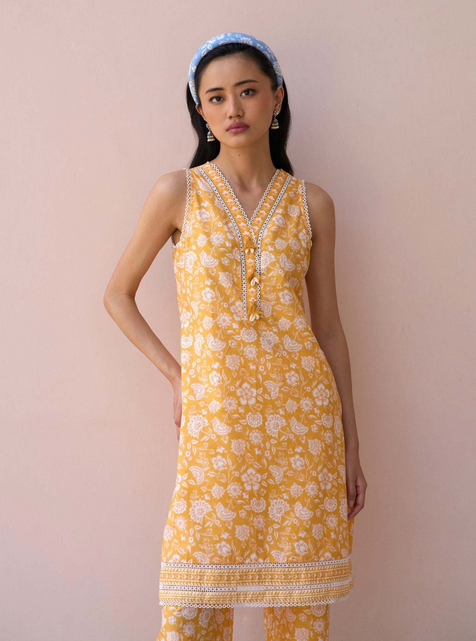 Aubriet Mustard Mulmul Supima Cotton Kurta & Pant Set