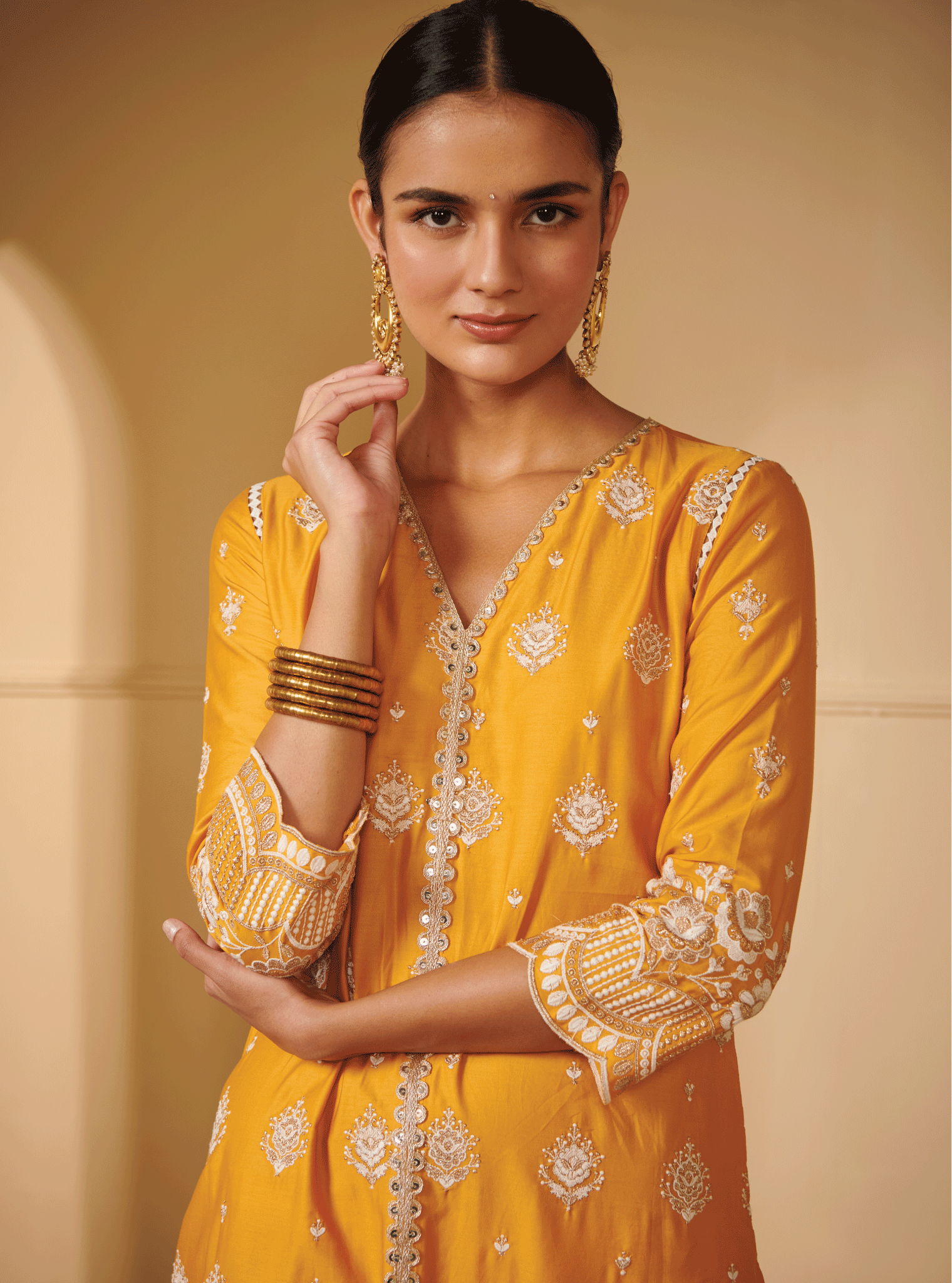 Periyar Pima Satin Yellow Kurta Set