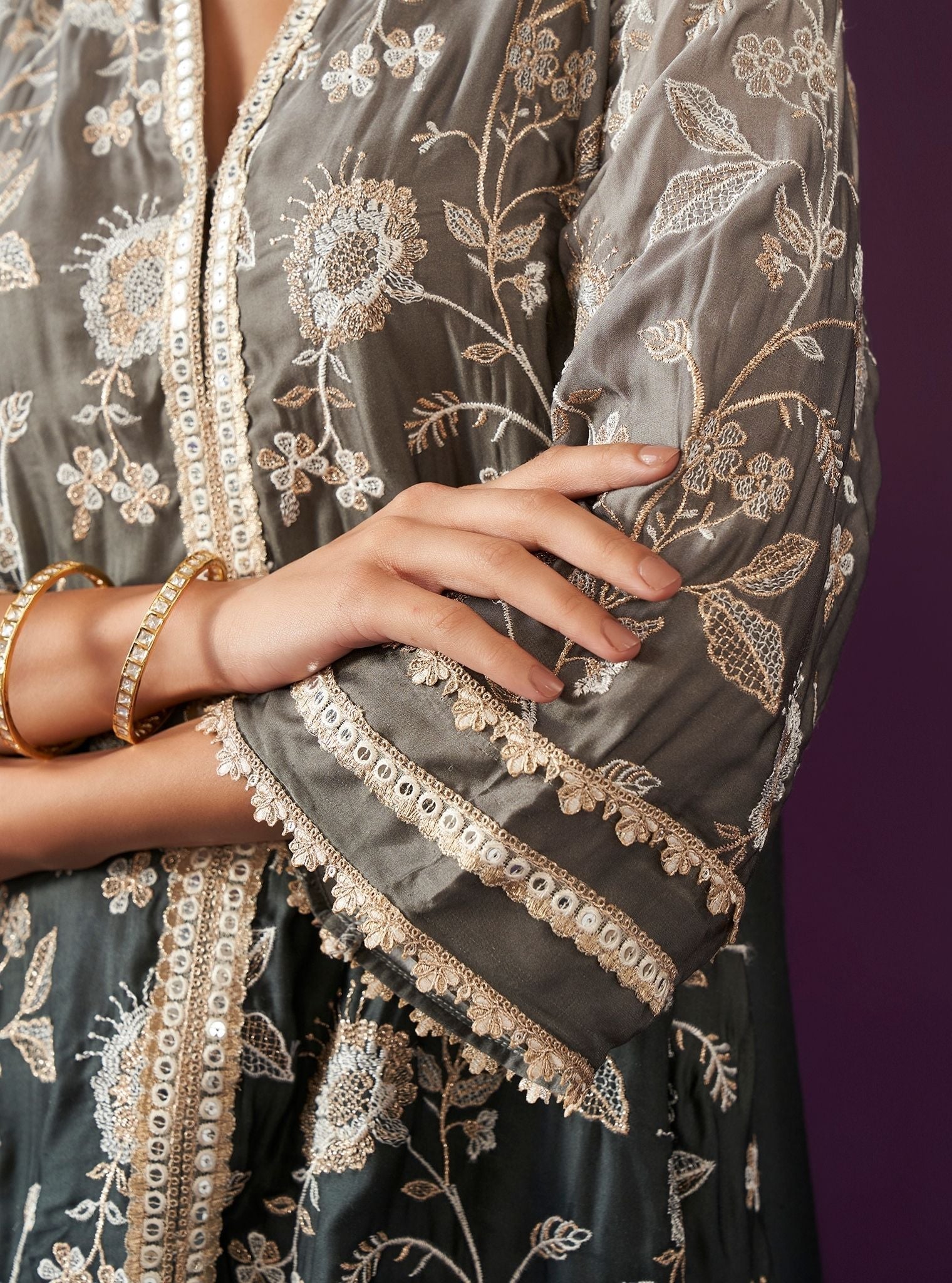 Evanthe Ombre Cupro Satin Black Kurta Set