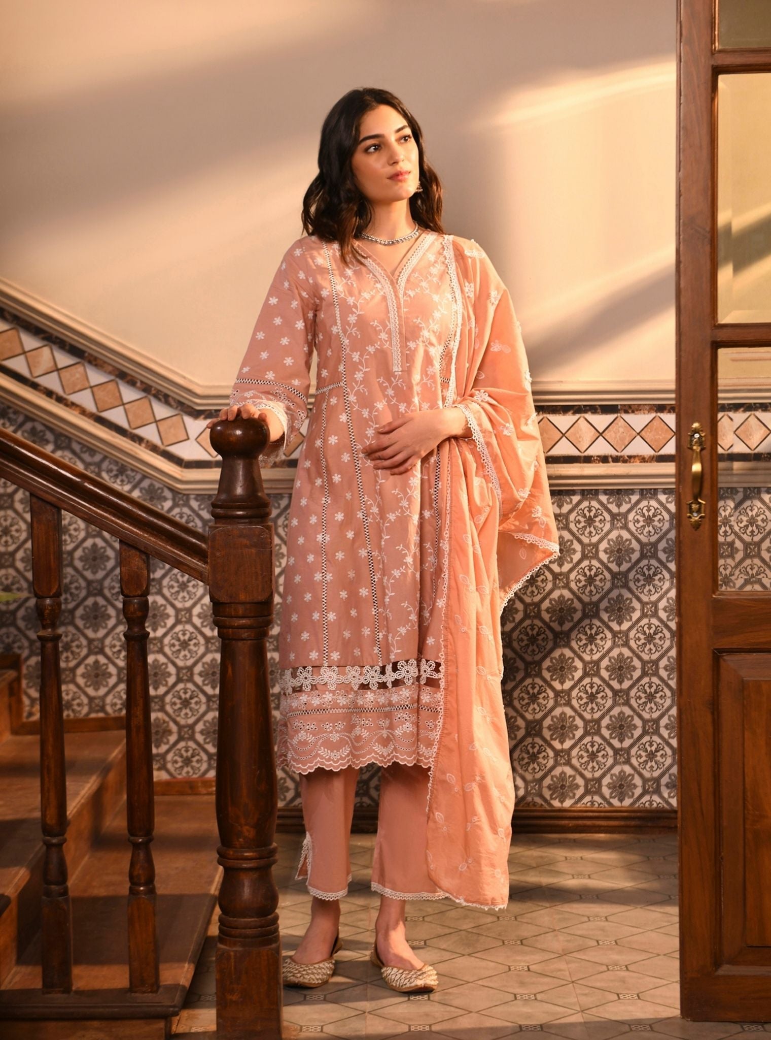 Kiana Supima Cotton Peach Kurta Set