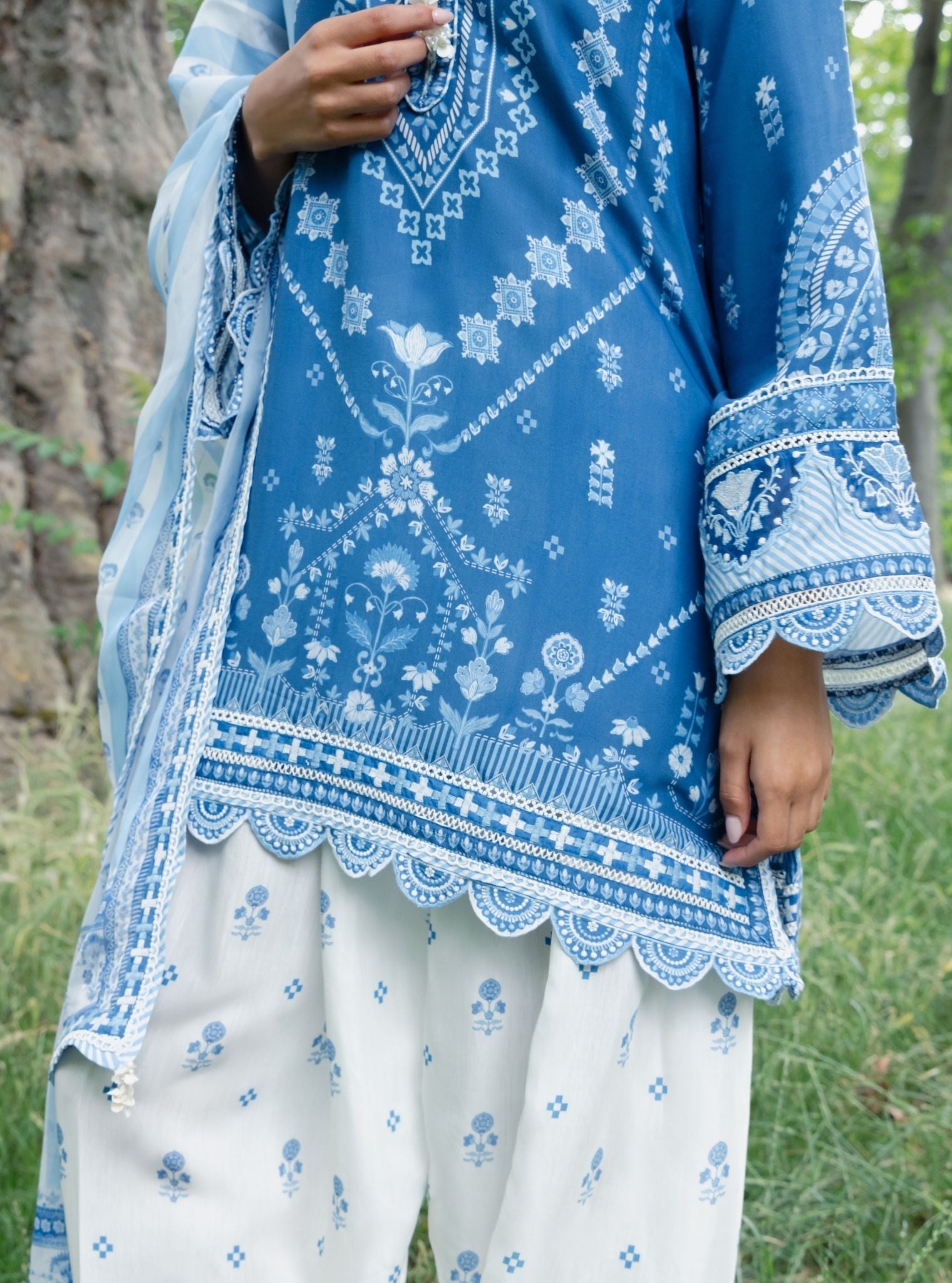 Ceya Lawn Printed Navy Kurta Set