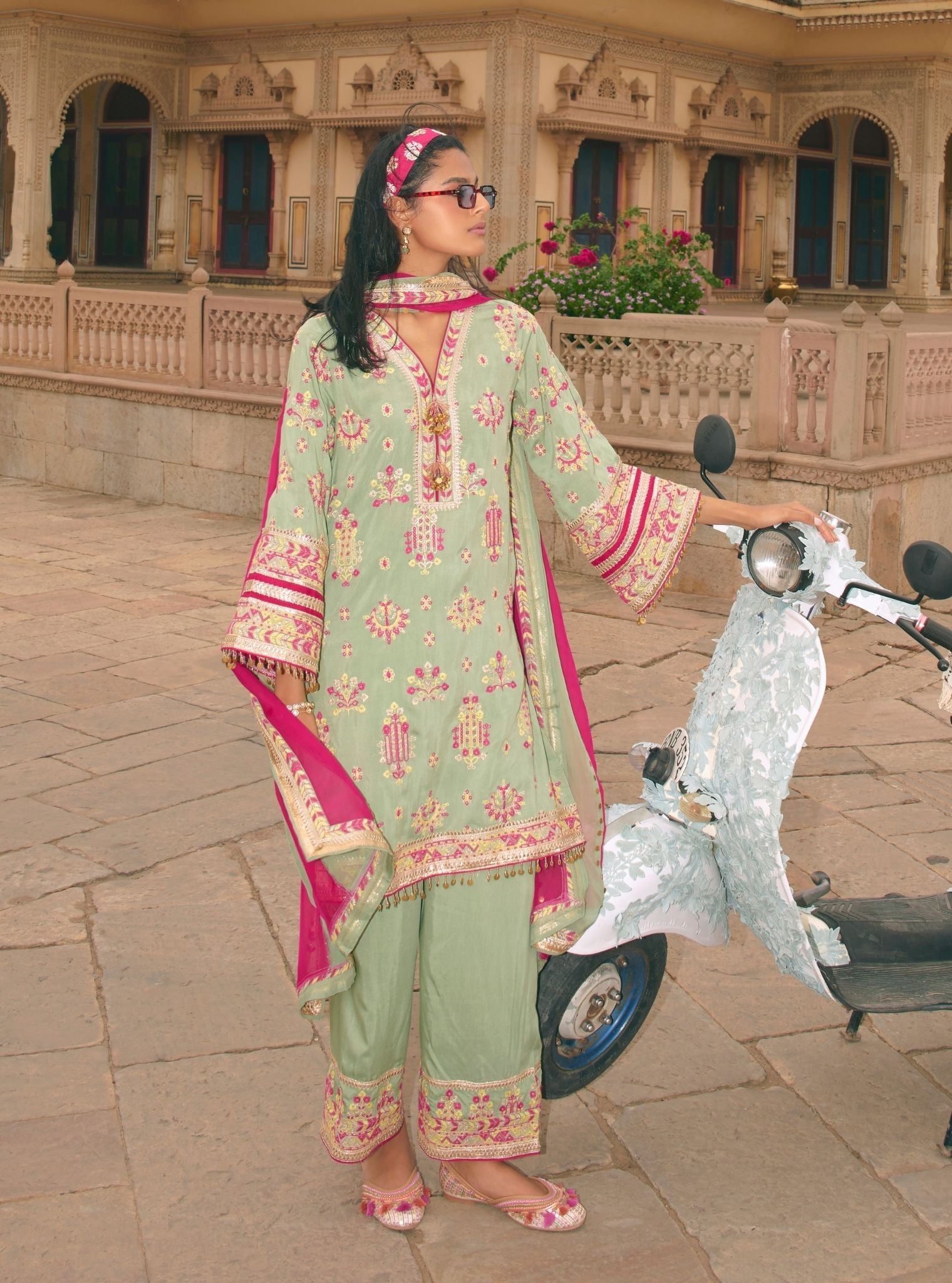 Noreya Lawn Sage Green Kurta With Farshi Salwar