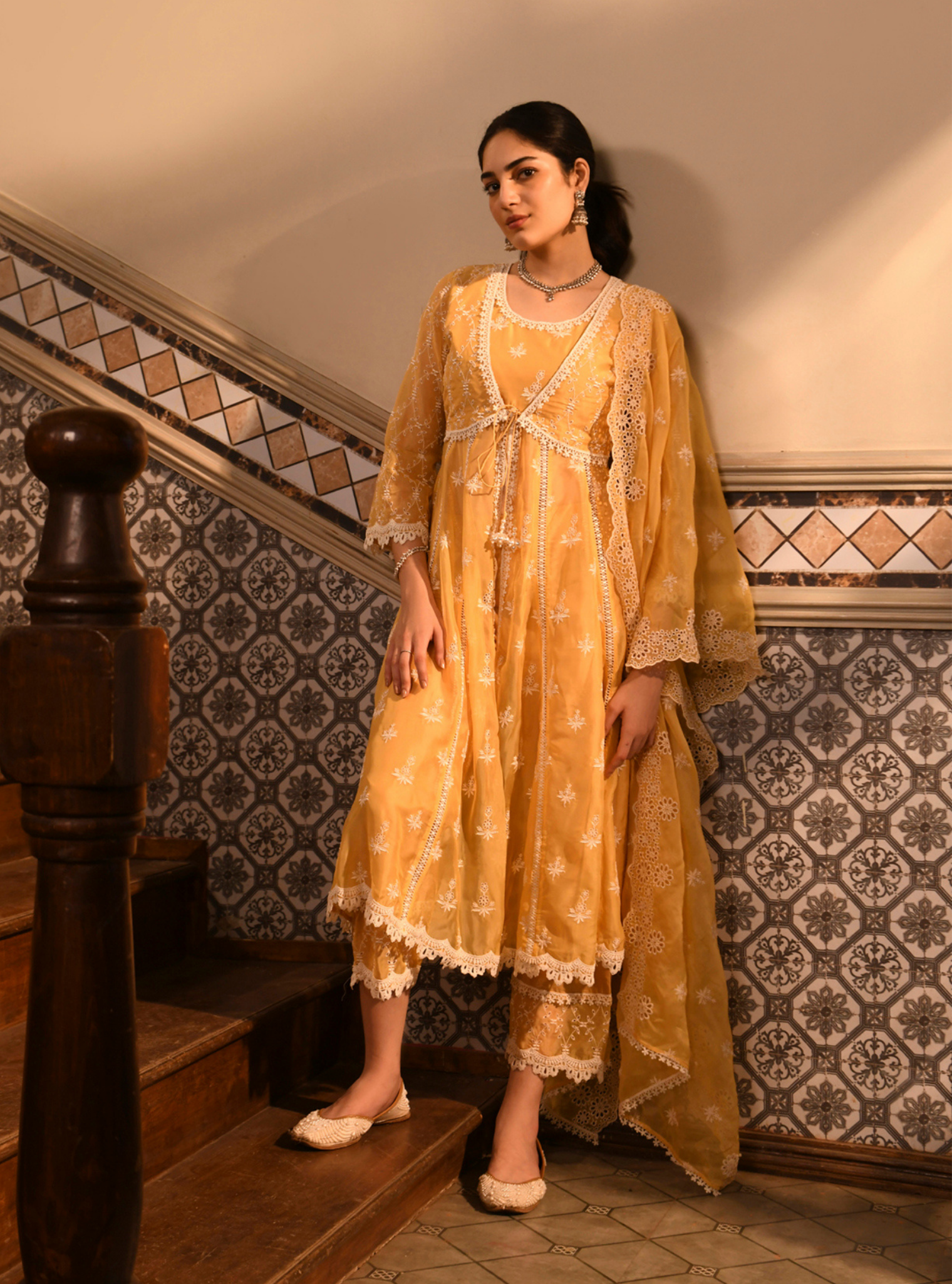 Nyla Organza Yellow Anarkali Kurta Set