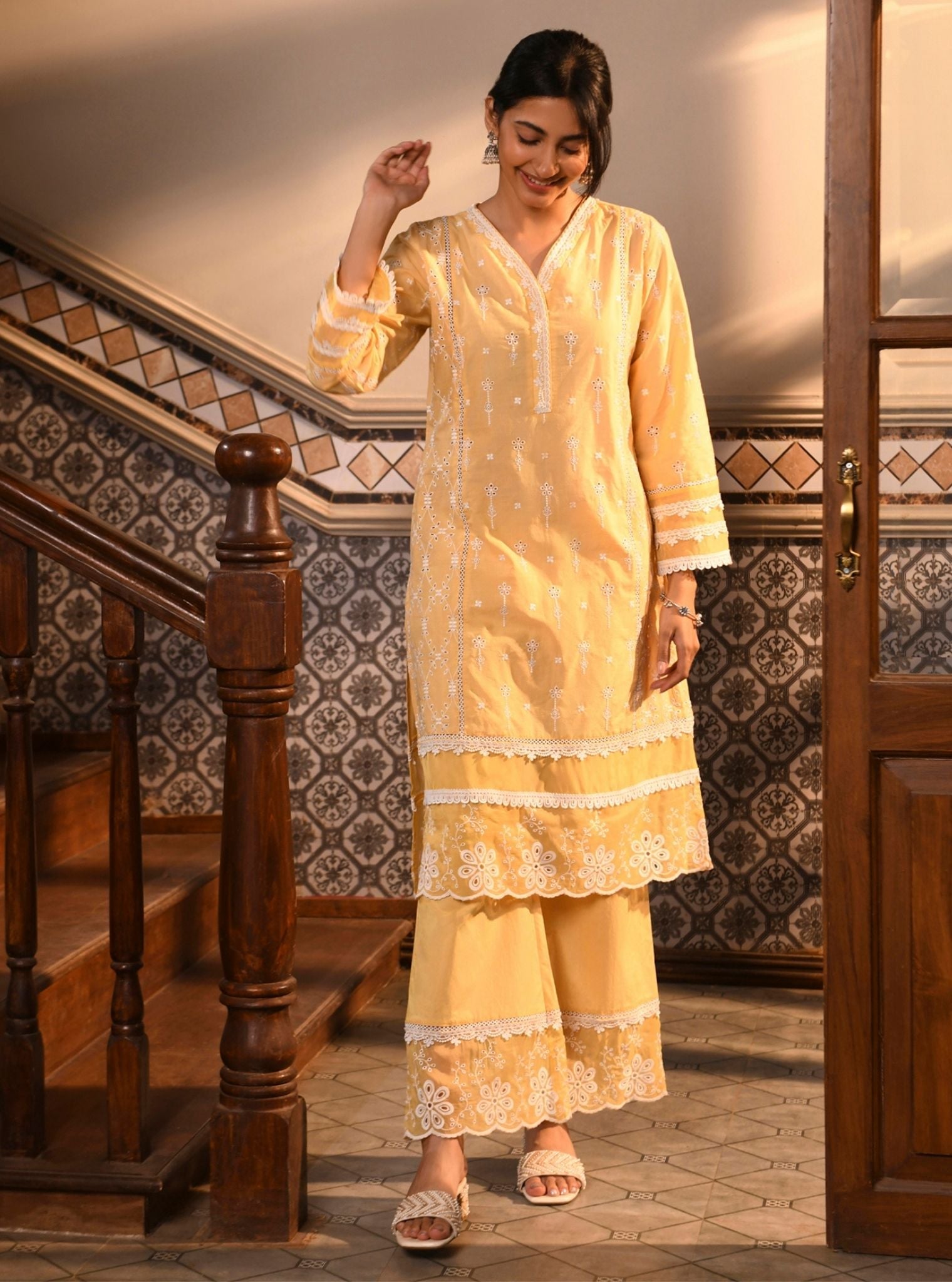 Gulnar Supima Cotton Yellow Kurta Set