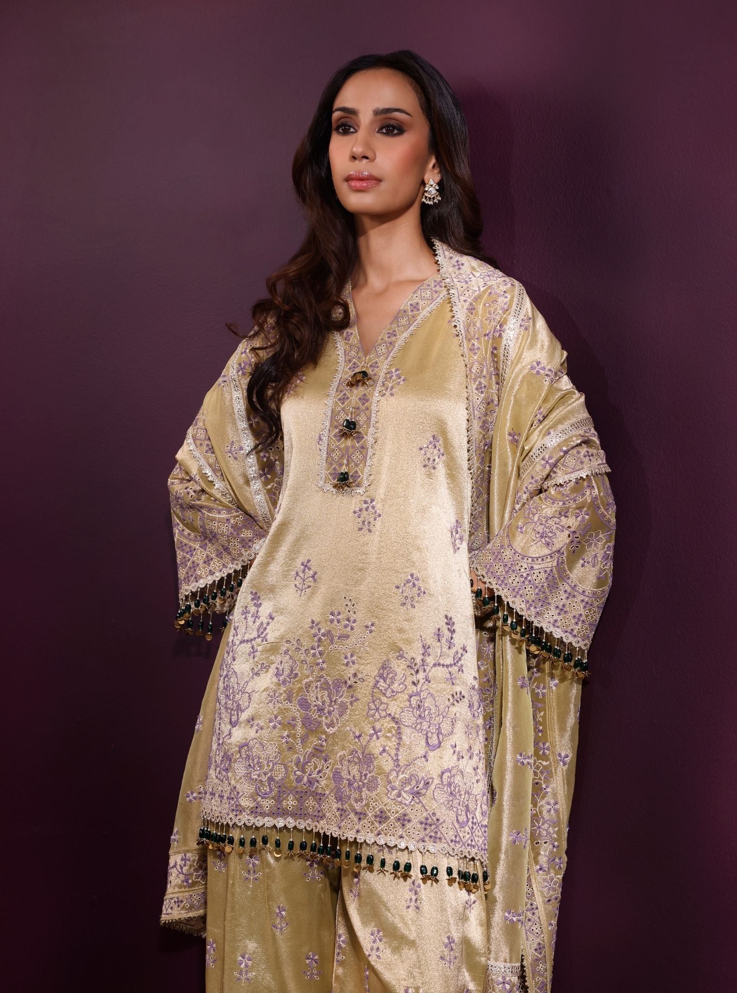 Lovi Tissue Pista Green Kurta Set