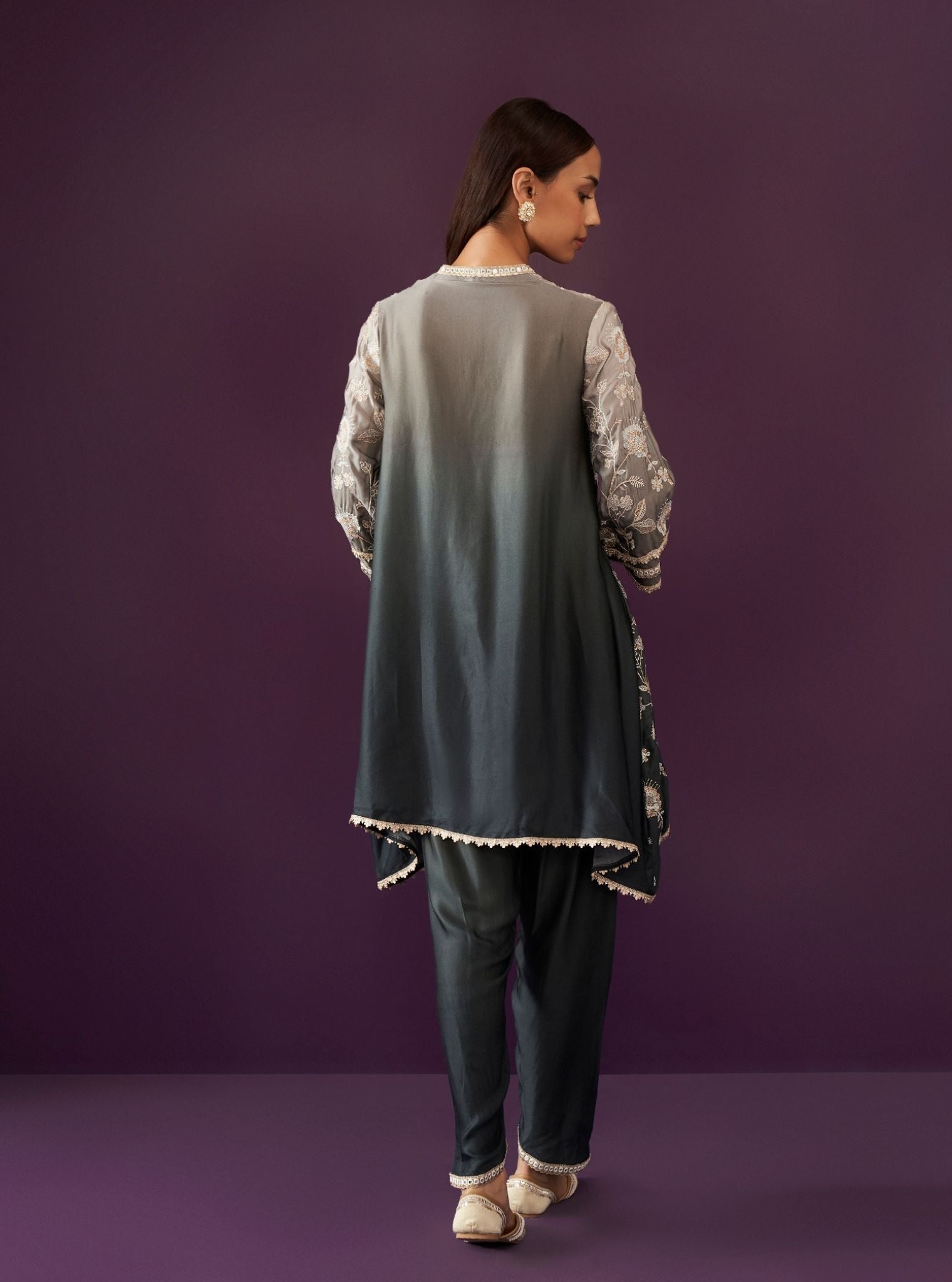 Evanthe Ombre Cupro Satin Black Kurta Set