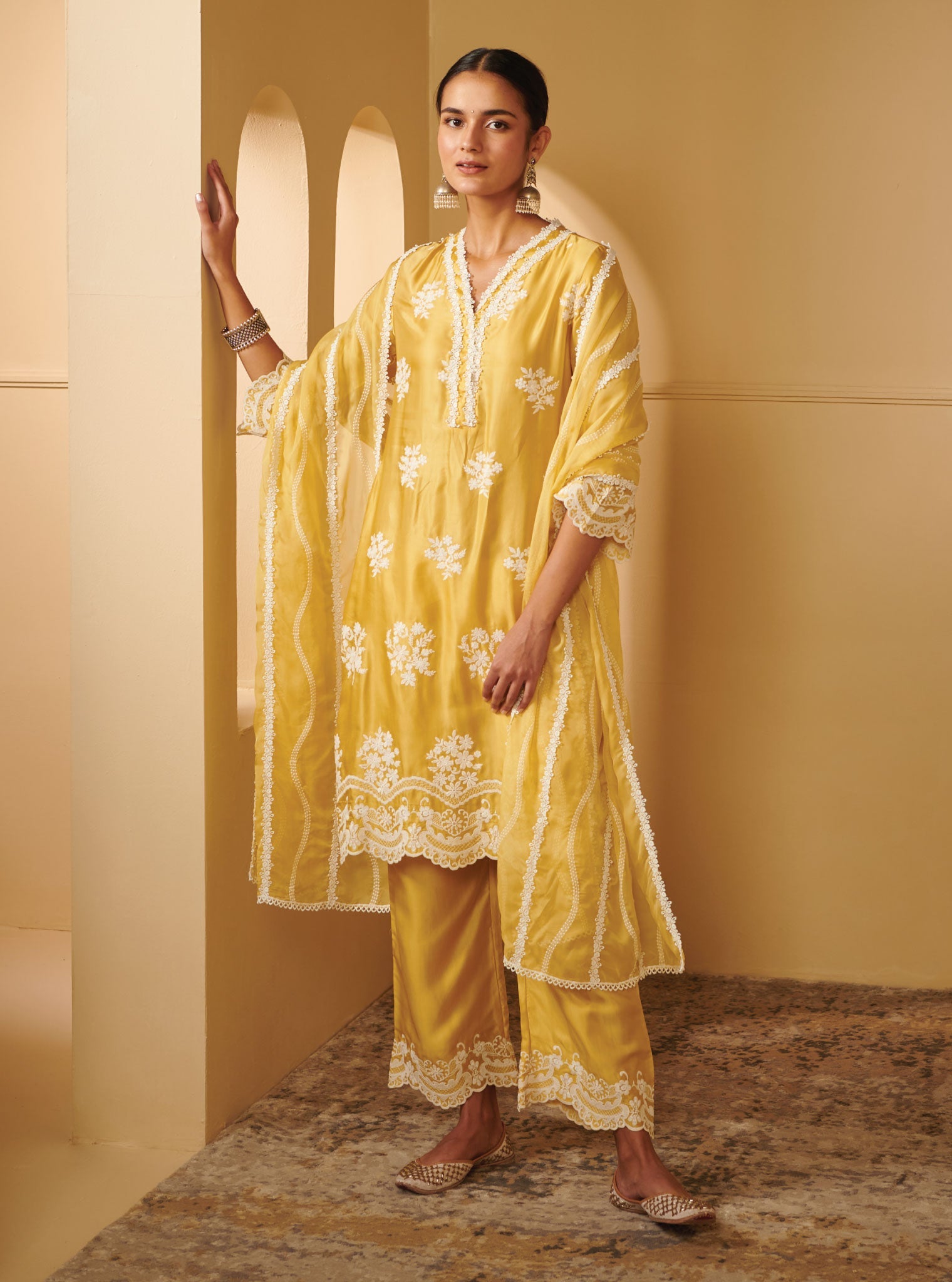 Nitha Cupro Silk Yellow Kurta Set