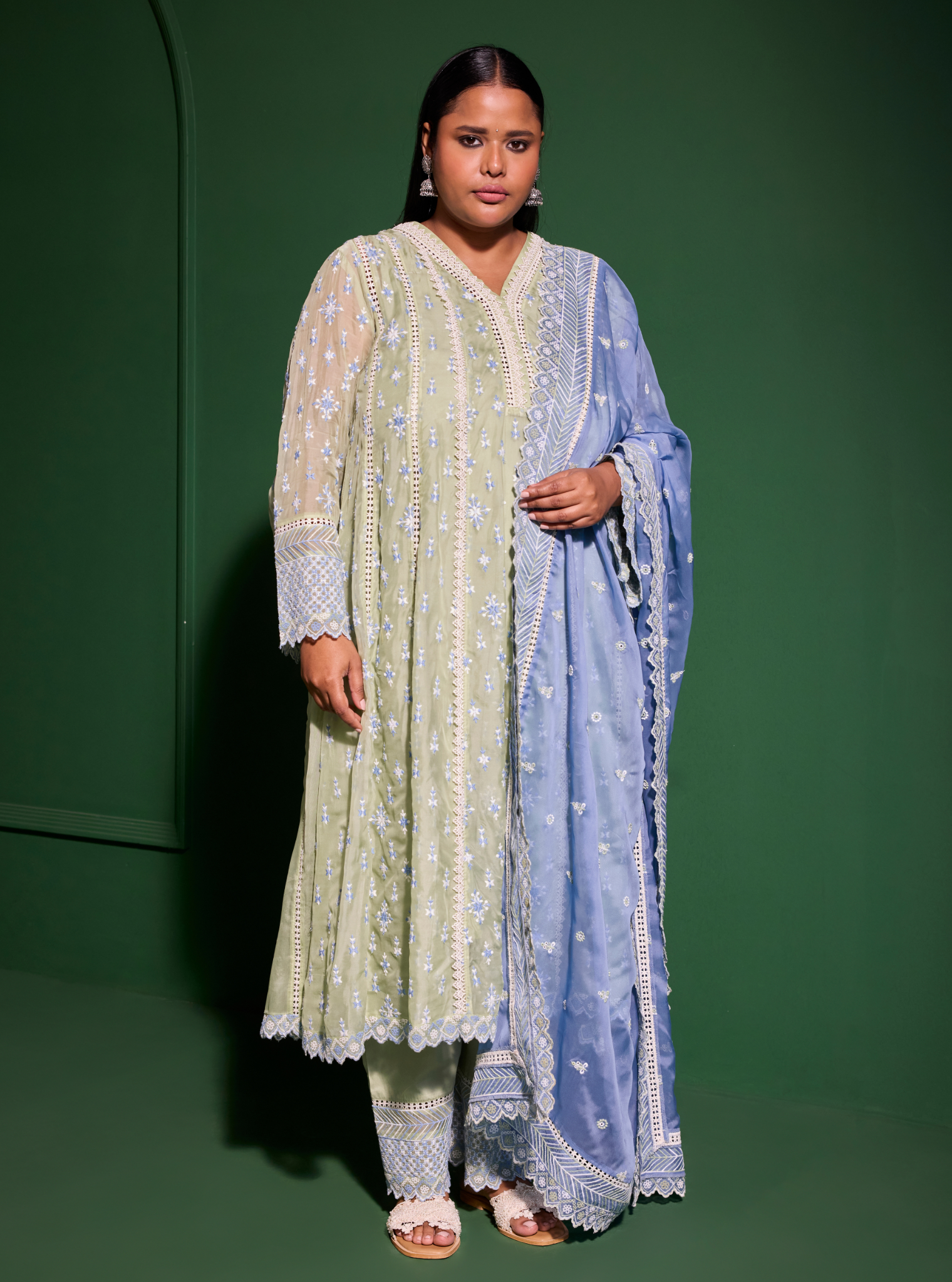 Smitha Organza Green Anarkali Kurta Set