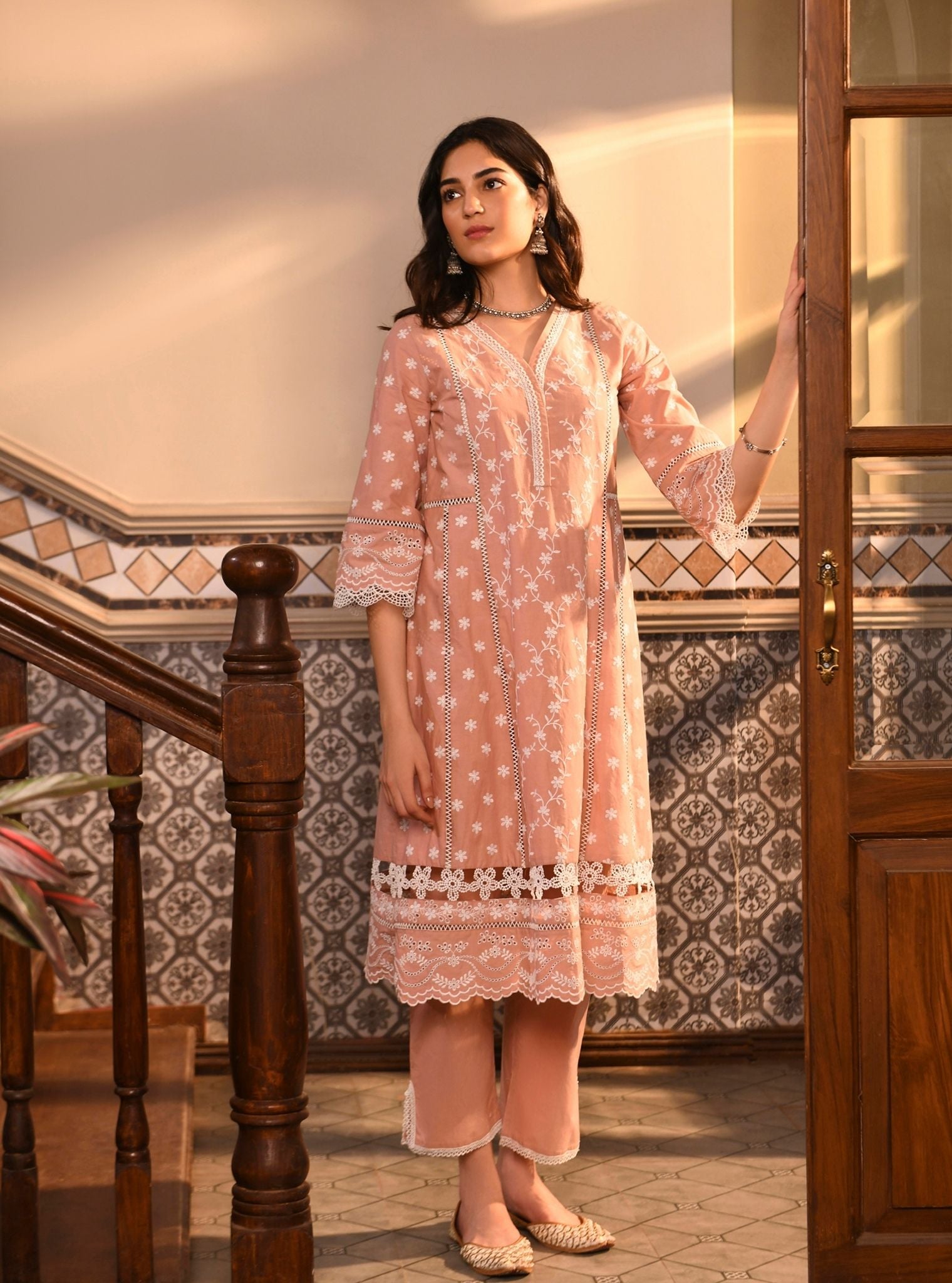 Kiana Supima Cotton Peach Kurta Set