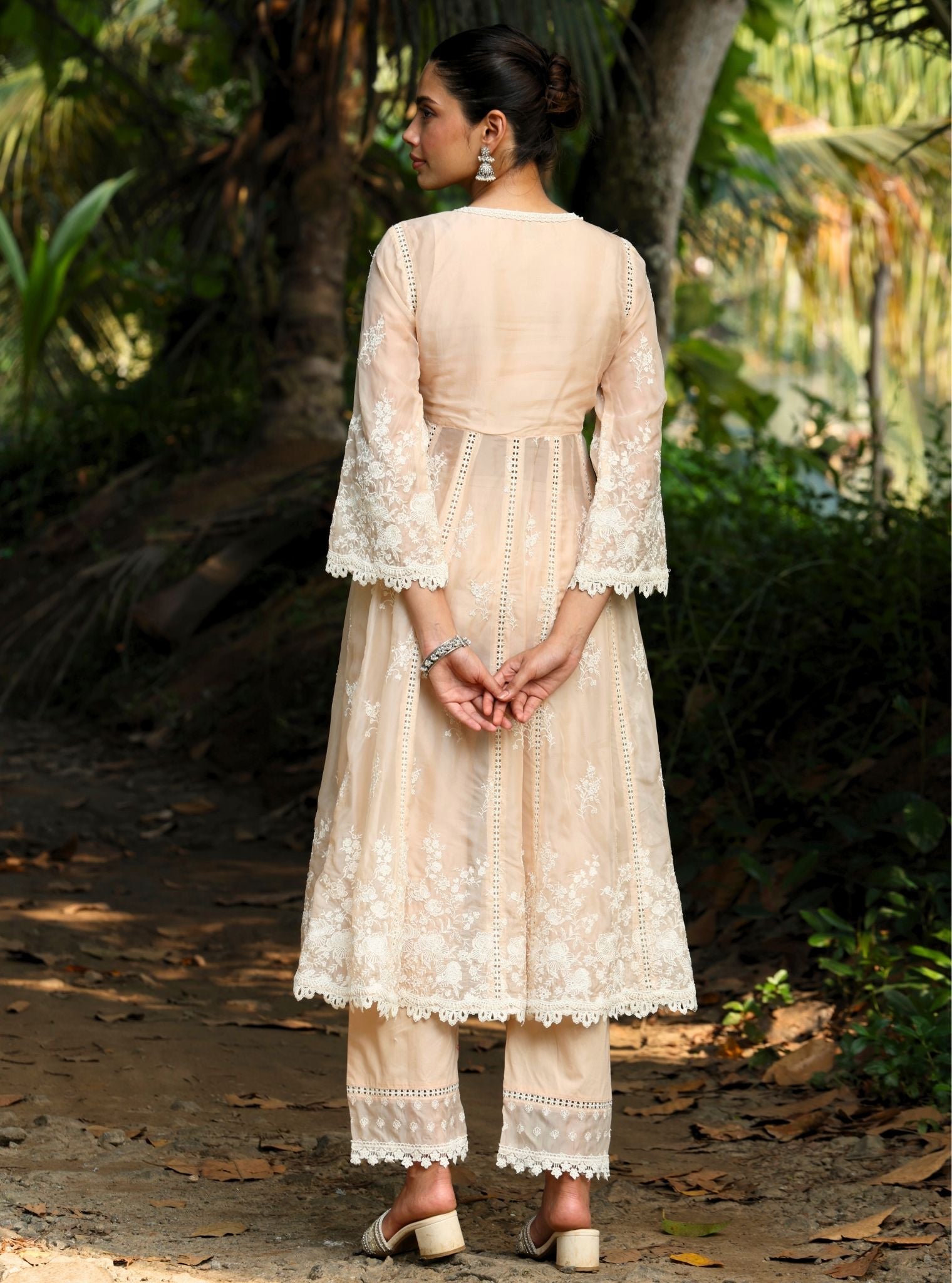 Neesa Organza Beige Anarkali Kurta Set