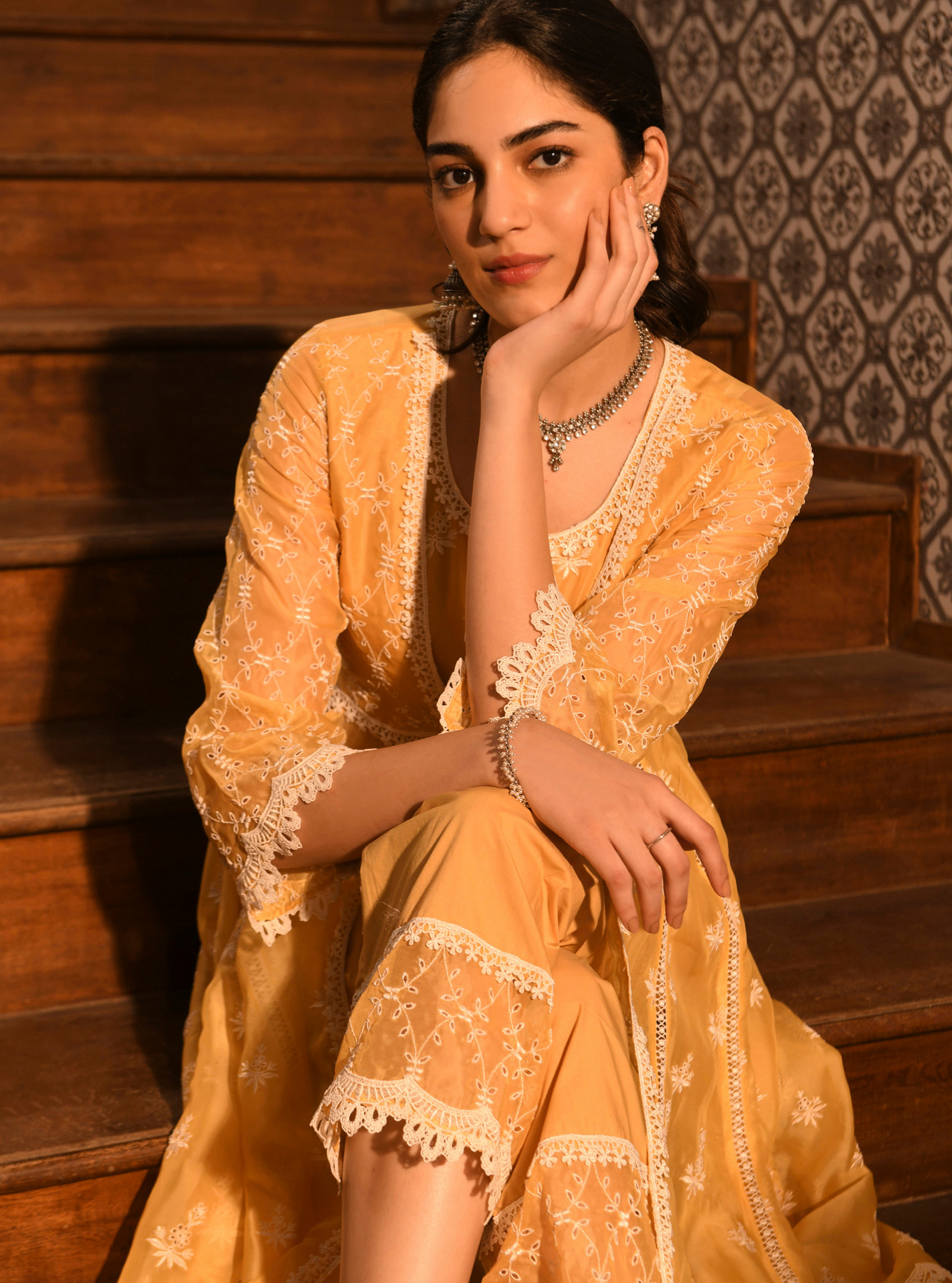 Nyla Organza Yellow Anarkali Kurta Set