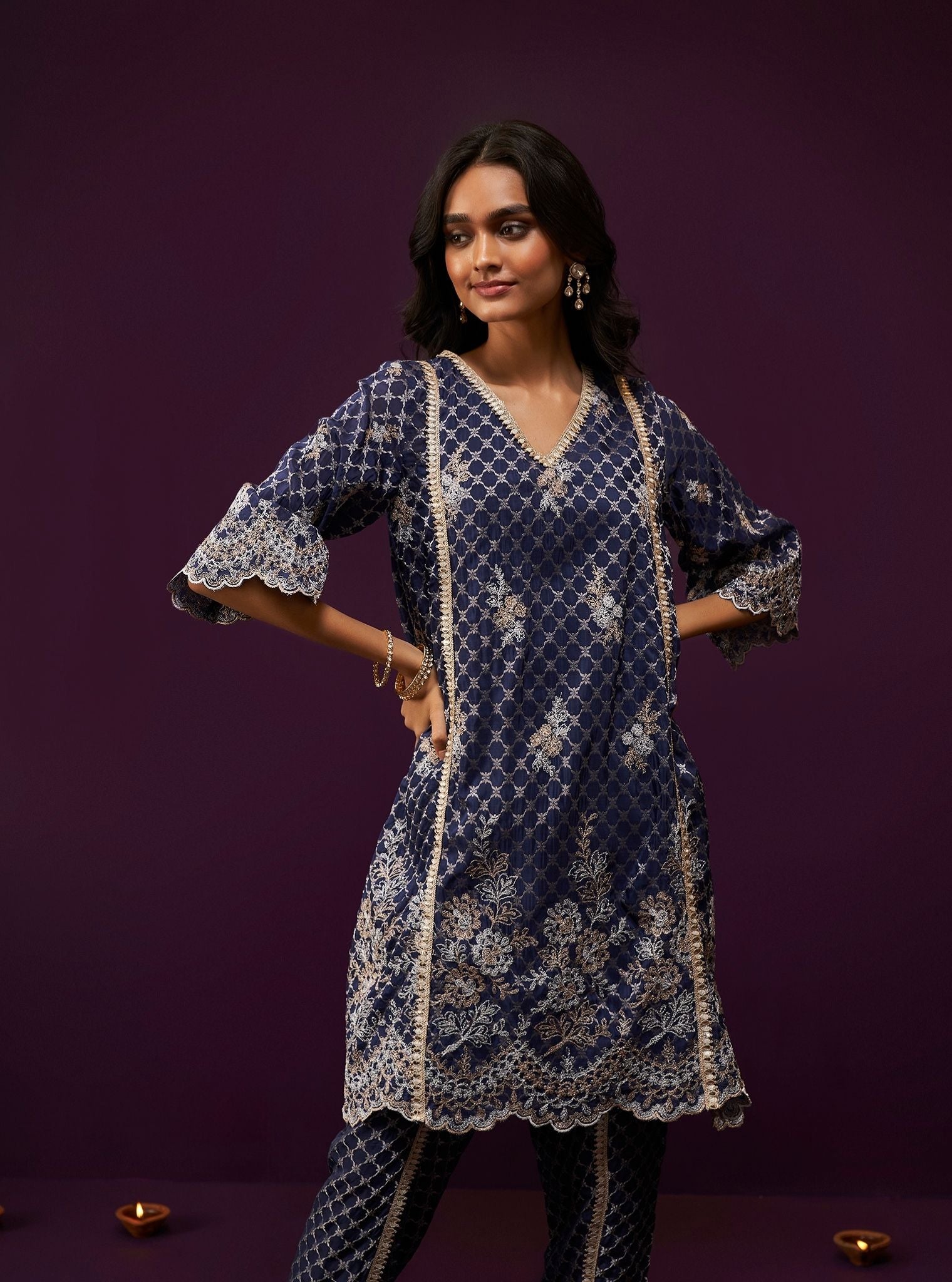 Giacinta Banarsi Navy Kurta Set