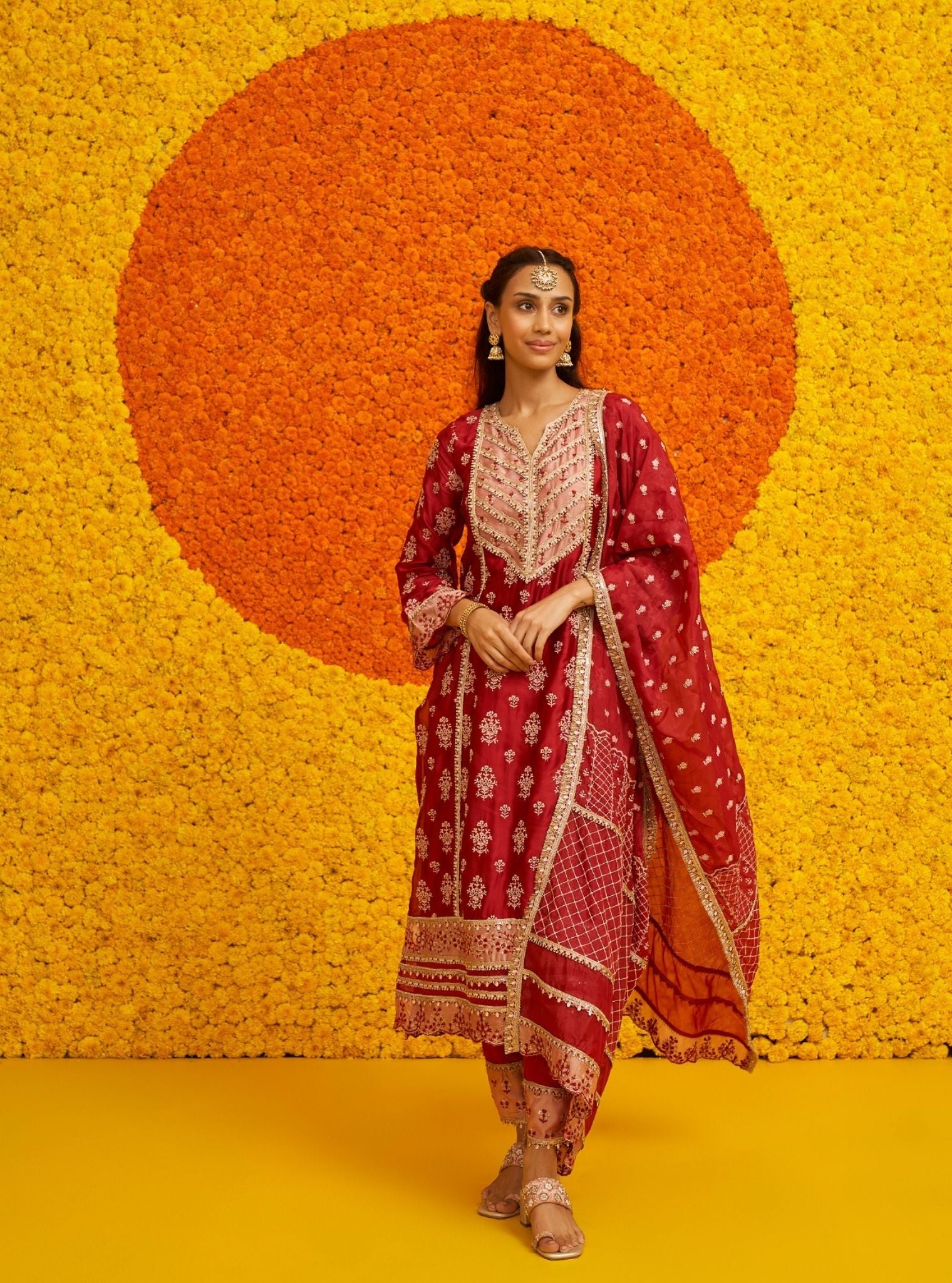 Shubh Organza Satin Red Kurta Set