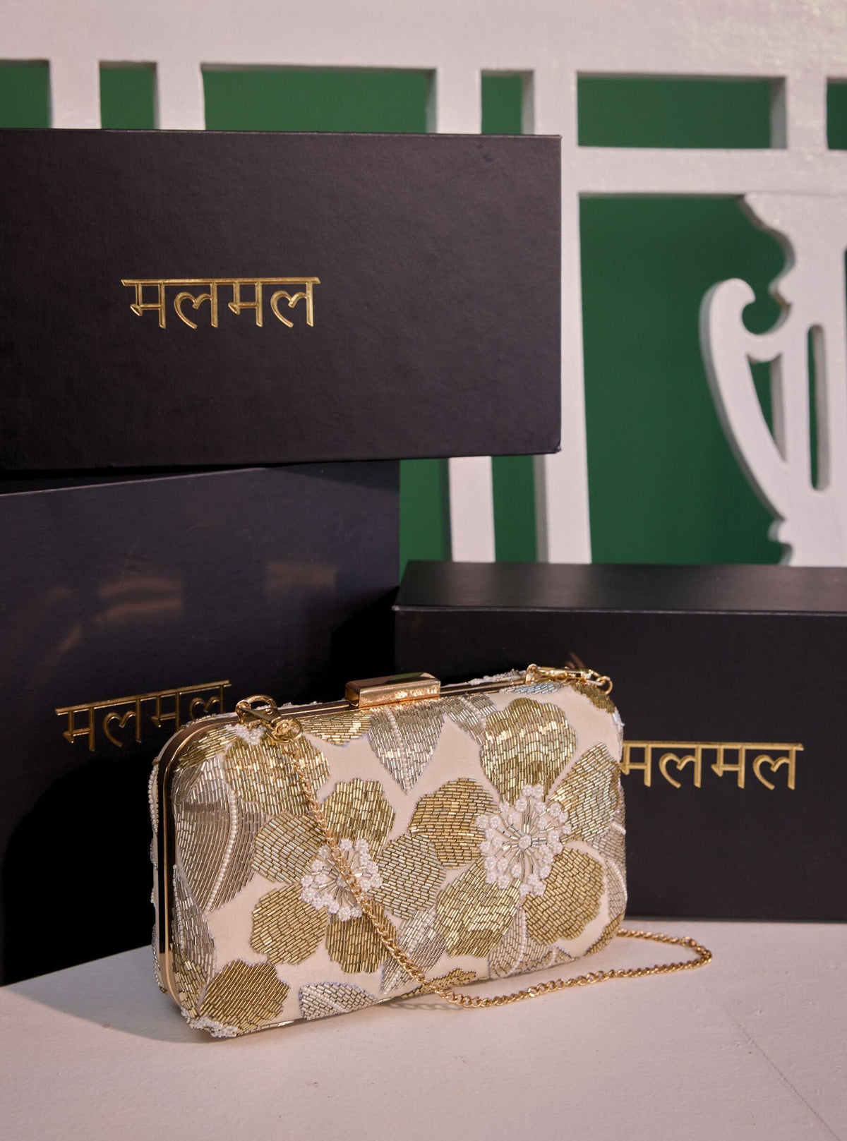Mulmul Kamya Gold Clutch Bag