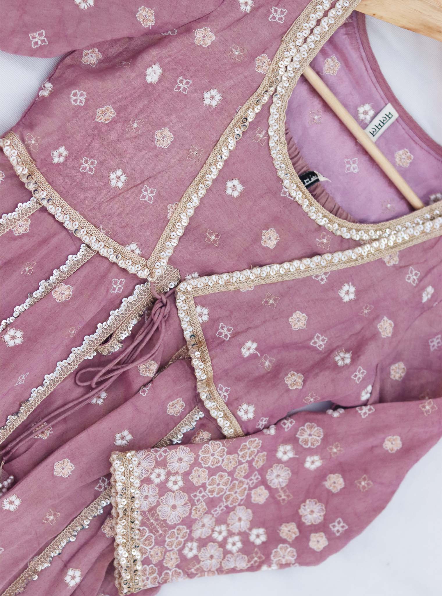 Sajeya Tissue Satin Lilac Anarkali Kurta Set