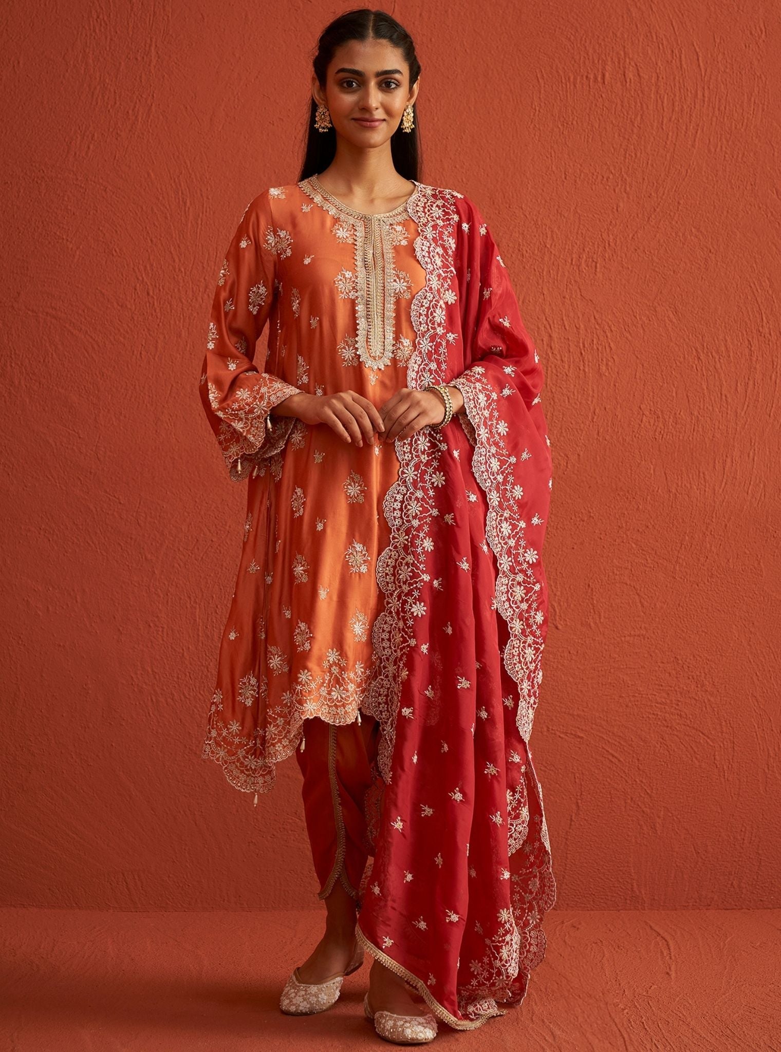 Kangna Bemberg Satin Burnt Orange Kurta Set