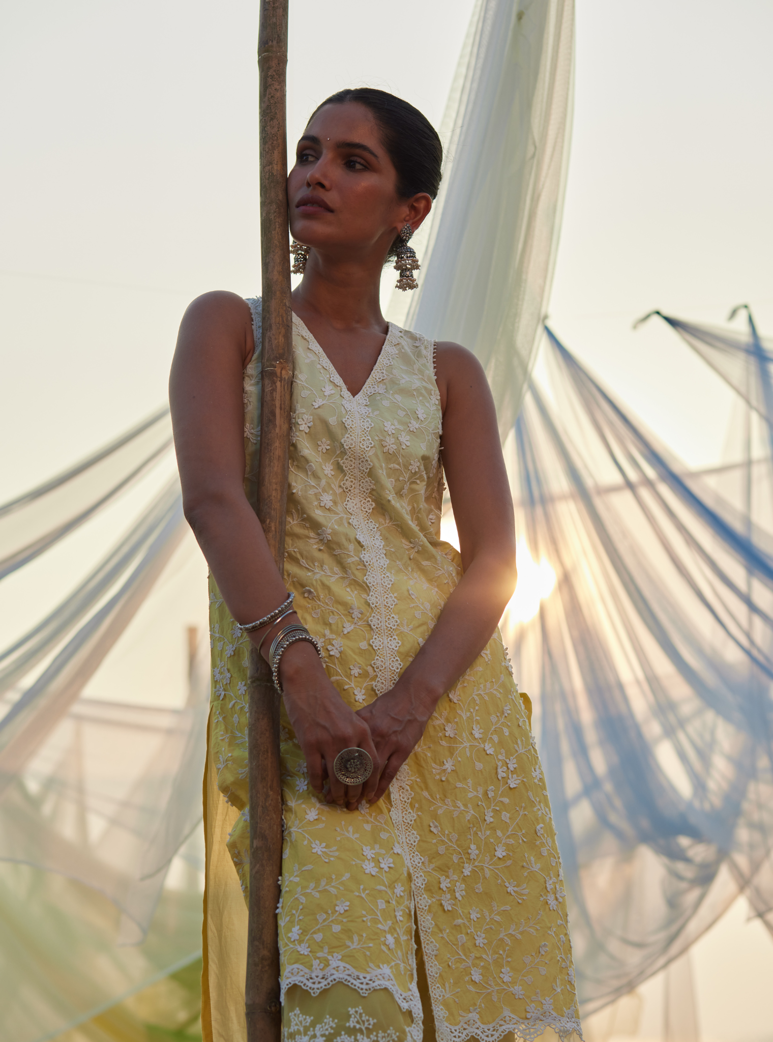 Zuari Supima Cotton Yellow Kurta Set