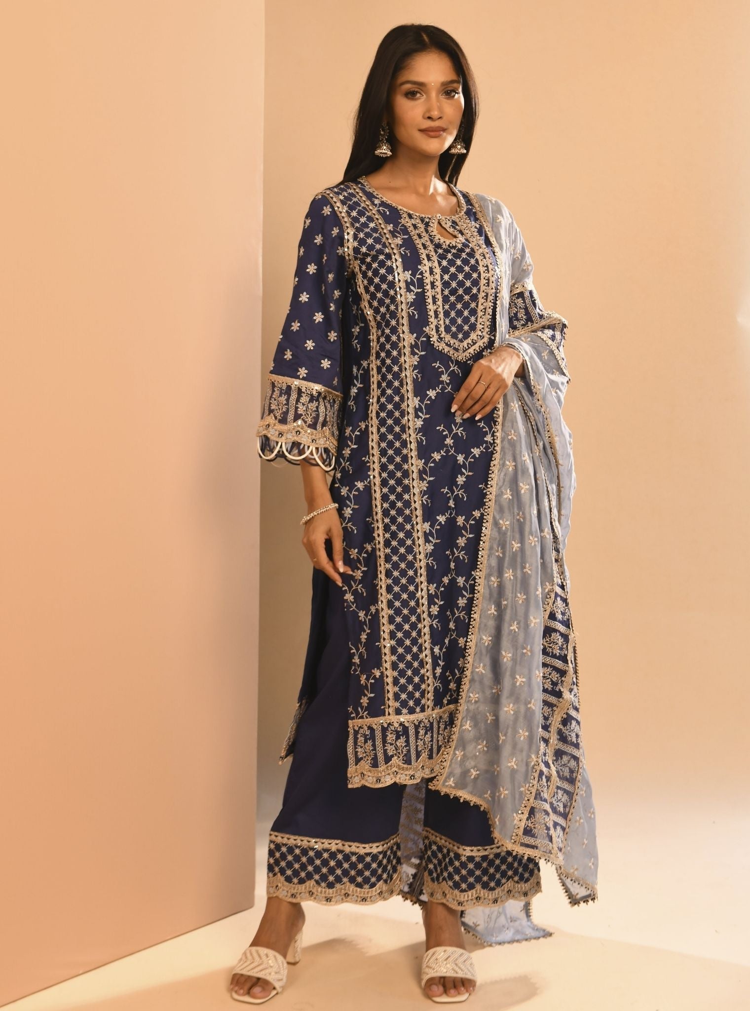 Briti Pima Navy Kurta Set