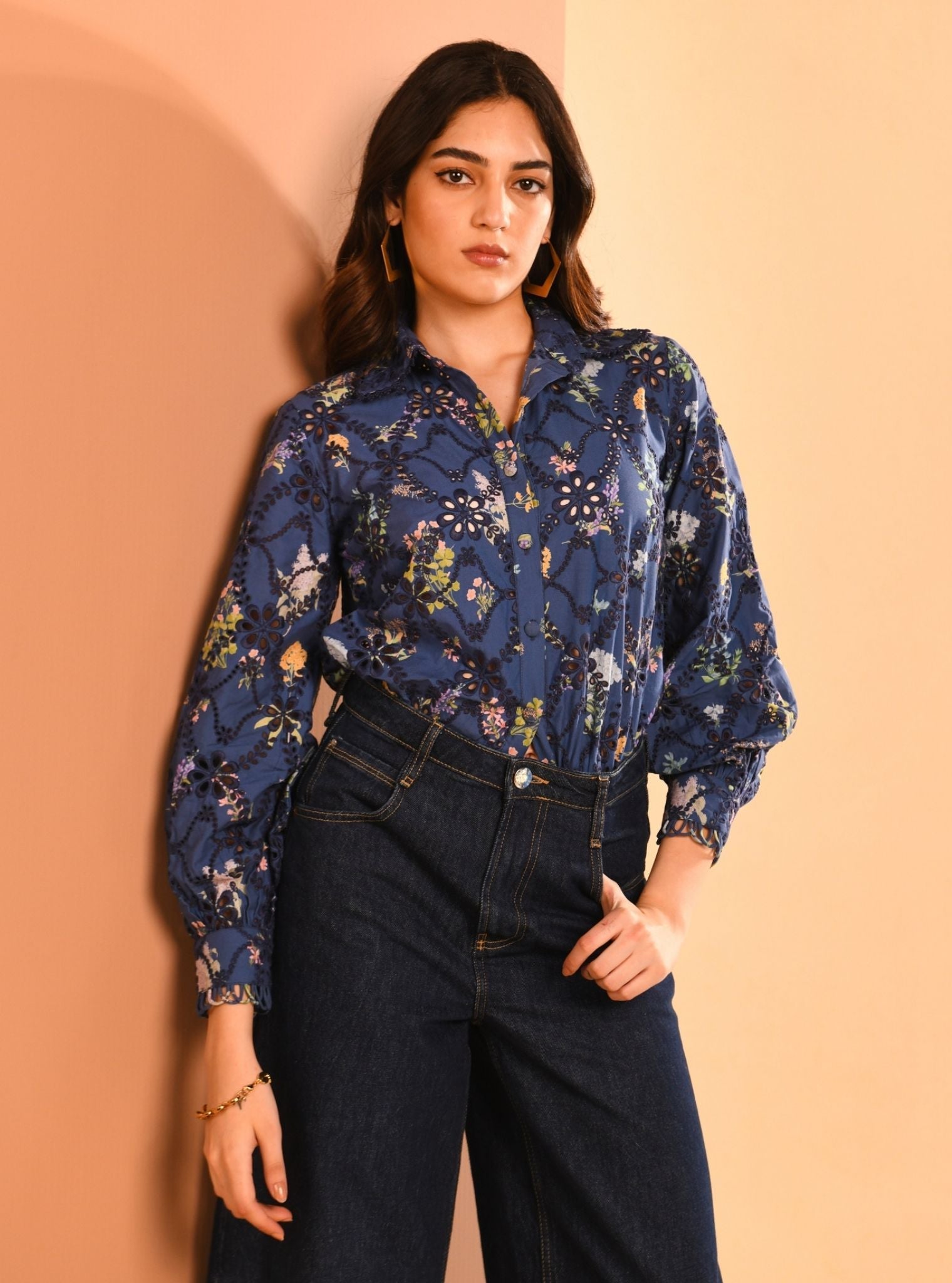 Jem Iconic Supima Cotton Printed Navy Shirt