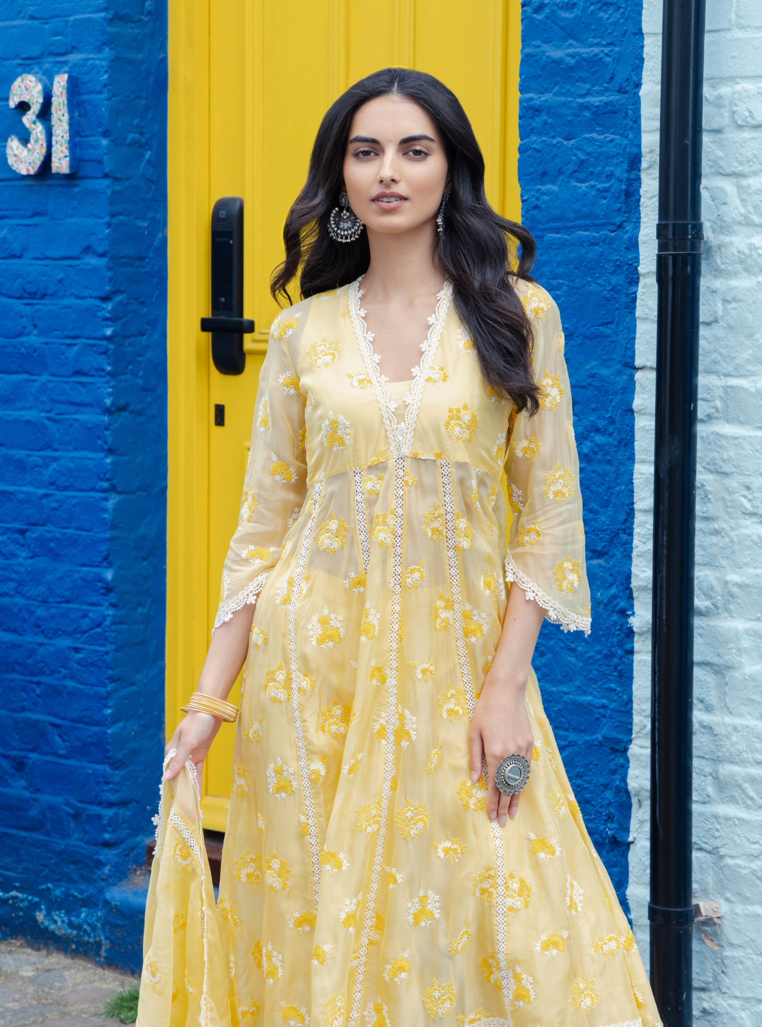 Stirling Organza Yellow Anarkali Kurta Set